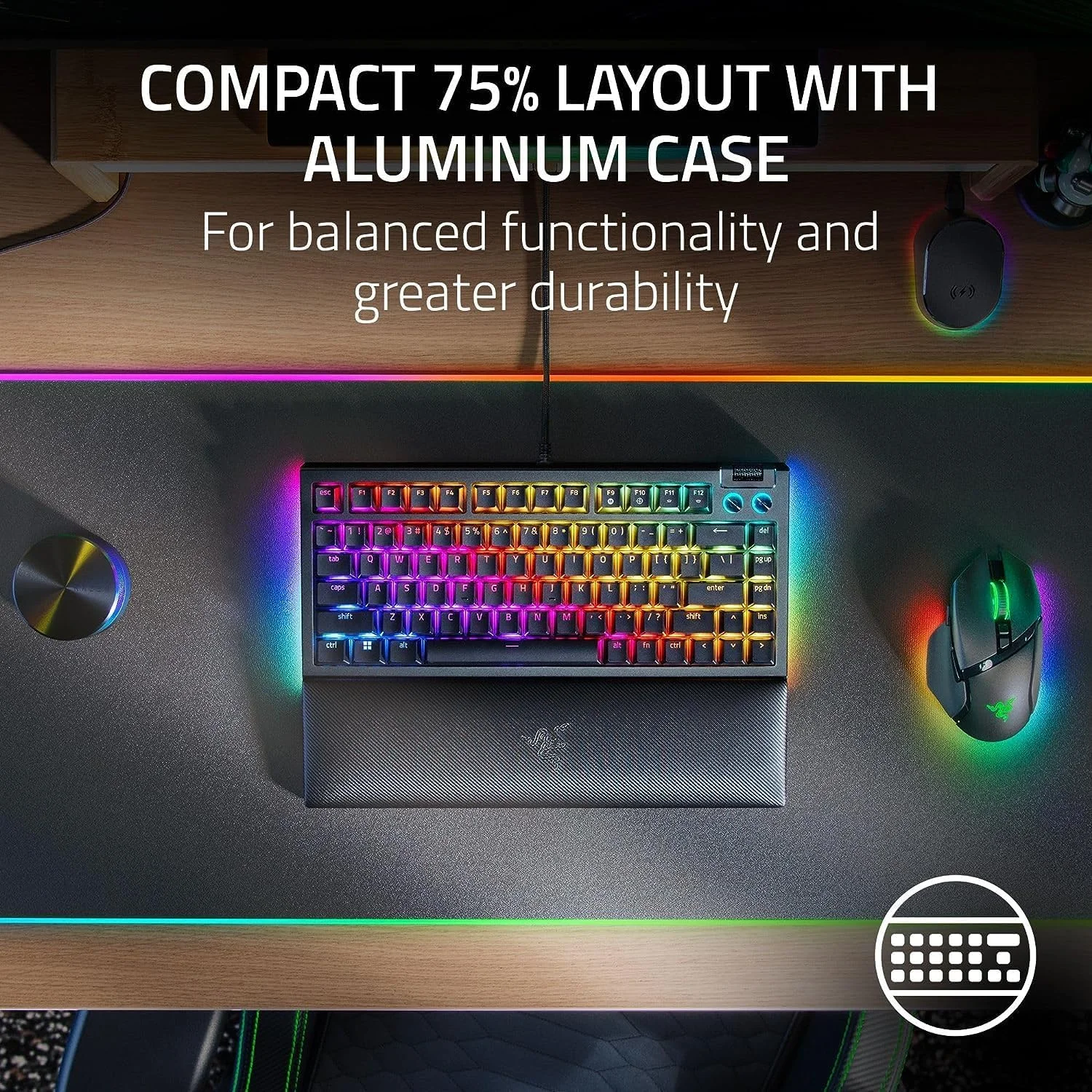 کیبورد گیمینگ مکانیکی 75% Razer BlackWidow V4، طراحی تعویض سریع، جمع و جور و بادوام، سوییچ های لمسی نارنجی، Chroma RGB، غلتک MF و کلیدهای رسانه ای، استراحتگاه مچ دست راحت - مشکی کیبورد گیمینگ مکانیکی 75% Razer BlackWidow V4، طراحی تعویض سریع، جمع و جور و بادوام، سوییچ های لمسی نارنجی، Chroma RGB، غلتک MF و کلیدهای رسانه ای، استراحتگاه مچ دست راحت - مشکی