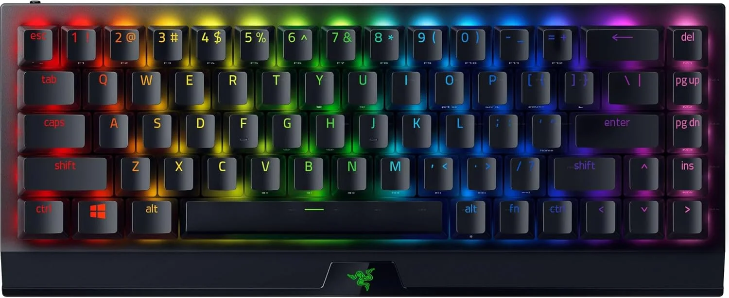 کیبورد گیمینگ مکانیکی بی سیم 65% Razer BlackWidow V3 Mini HyperSpeed: فناوری بی سیم HyperSpeed - سوییچ های مکانیکی سبز - لمسی و کلیکی - کلیدهای ABS با قالب گیری دوبل - 200 ساعت عمر باتری
