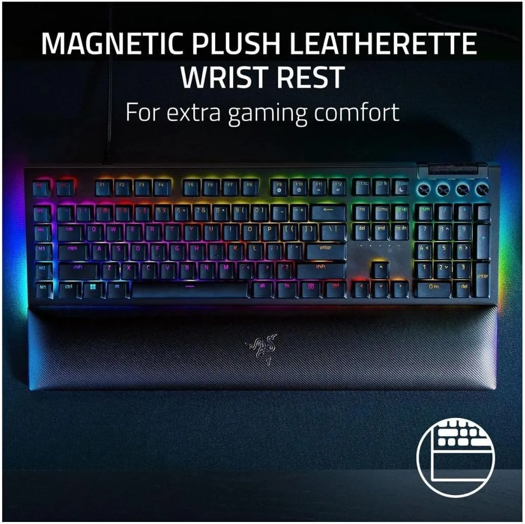 کیبورد گیمینگ مکانیکی سیم دار ریزر BlackWidow V4 سایز کامل با کلید سبز و نورپردازی Chroma RGB مدل RZ03-04690200 کیبورد گیمینگ مکانیکی سیم دار ریزر BlackWidow V4 سایز کامل با کلید سبز و نورپردازی Chroma RGB مدل RZ03-04690200