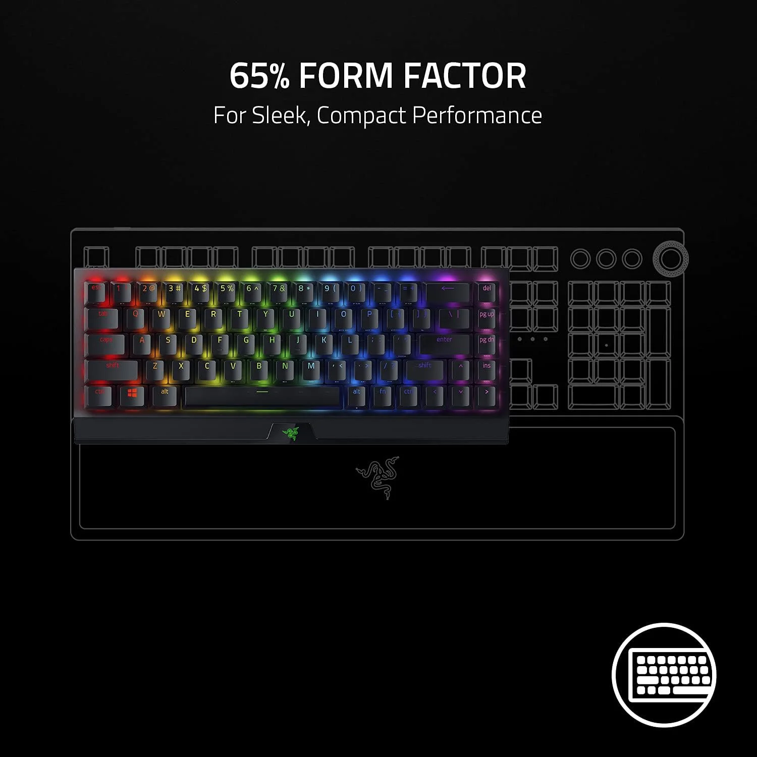 کیبورد گیمینگ مکانیکی بی سیم 65% Razer BlackWidow V3 Mini HyperSpeed: فناوری بی سیم HyperSpeed - سوییچ های مکانیکی سبز - لمسی و کلیکی - کلیدهای ABS با قالب گیری دوبل - 200 ساعت عمر باتری