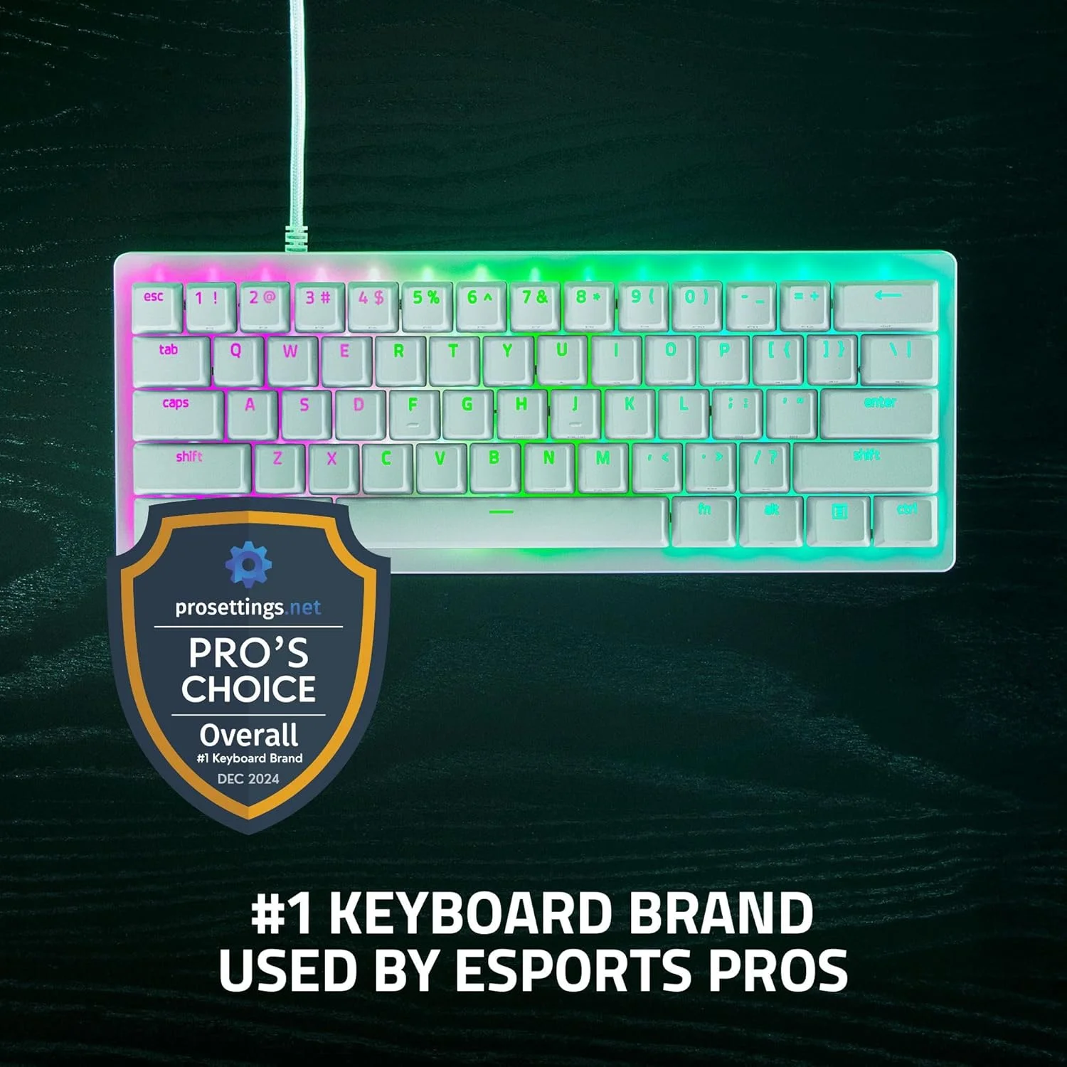 کیبورد گیمینگ Razer Huntsman V3 Pro Mini 60% Esports: سوییچهای اپتیکال آنالوگ Snap Tap، Rapid Trigger، Actuation قابل تنظیم، کلیدهای Mod دو منظوره، کلیدهای Doubleshot PBT - سفید - طرحبندی US کیبورد گیمینگ Razer Huntsman V3 Pro Mini 60% Esports: سوییچهای اپتیکال آنالوگ Snap Tap، Rapid Trigger، Actuation قابل تنظیم، کلیدهای Mod دو منظوره، کلیدهای Doubleshot PBT - سفید - طرحبندی US