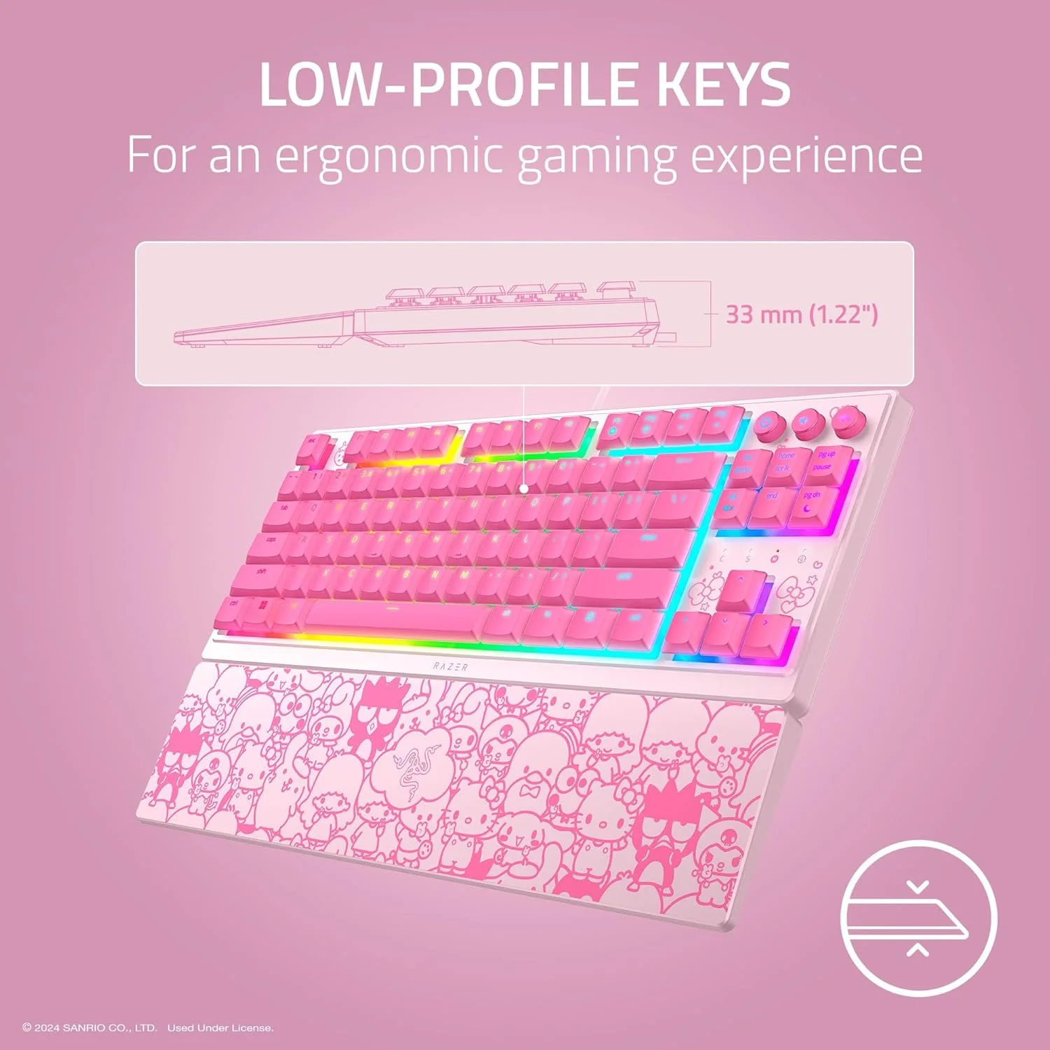 کیبورد گیمینگ Razer Ornata V3 TKL: کلیدهای کم ارتفاع - سوییچهای Mecha-Membrane - کلیدهای با روکش UV - کلیدهای رسانه ای با نور پس زمینه - نورپردازی RGB 8 منطقه ای - استراحتگاه مچی مغناطیسی - نسخه Hello Kitty & Friends کیبورد گیمینگ Razer Ornata V3 TKL: کلیدهای کم ارتفاع - سوییچهای Mecha-Membrane - کلیدهای با روکش UV - کلیدهای رسانه ای با نور پس زمینه - نورپردازی RGB 8 منطقه ای - استراحتگاه مچی مغناطیسی - نسخه Hello Kitty & Friends