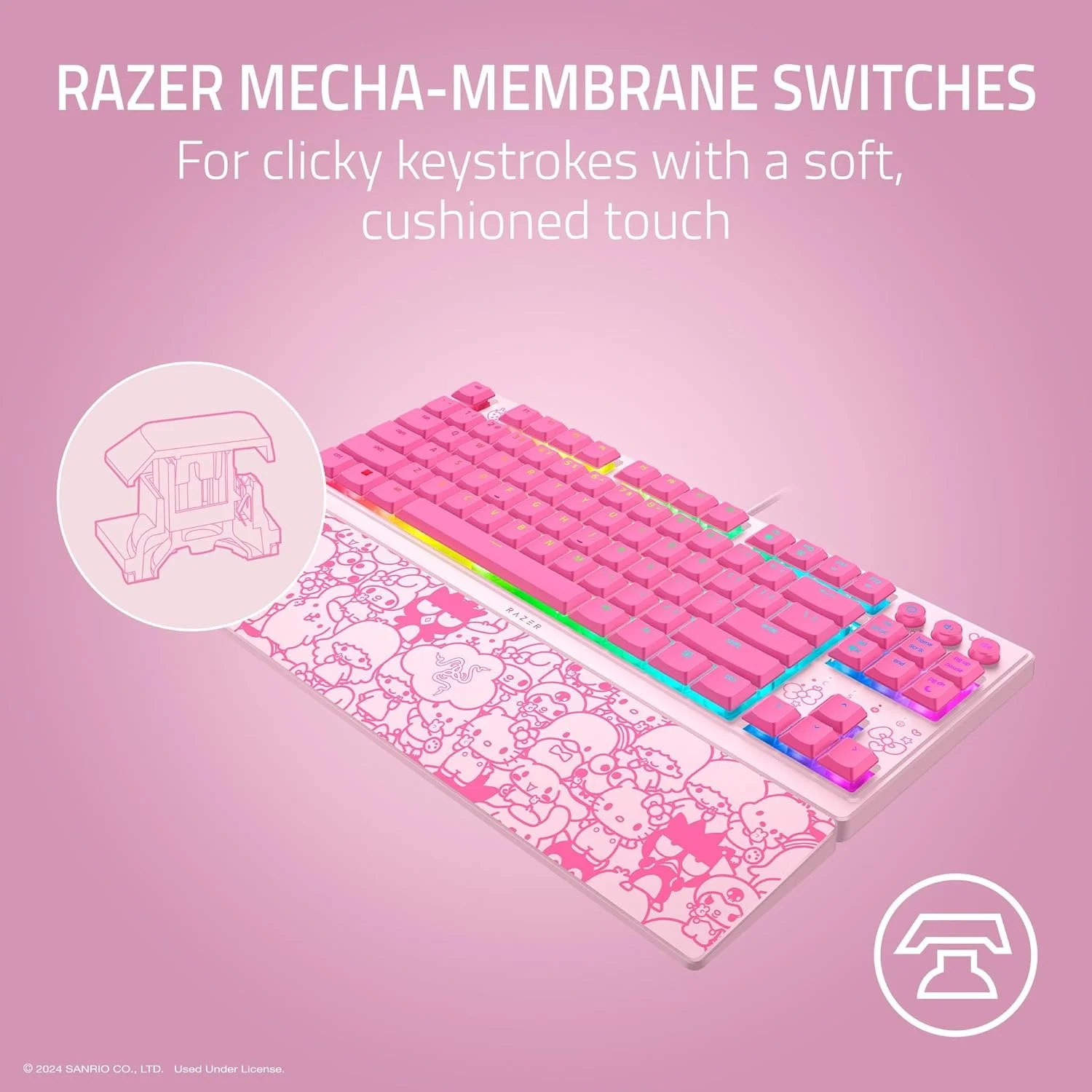 کیبورد گیمینگ Razer Ornata V3 TKL: کلیدهای کم ارتفاع - سوییچهای Mecha-Membrane - کلیدهای با روکش UV - کلیدهای رسانه ای با نور پس زمینه - نورپردازی RGB 8 منطقه ای - استراحتگاه مچی مغناطیسی - نسخه Hello Kitty & Friends کیبورد گیمینگ Razer Ornata V3 TKL: کلیدهای کم ارتفاع - سوییچهای Mecha-Membrane - کلیدهای با روکش UV - کلیدهای رسانه ای با نور پس زمینه - نورپردازی RGB 8 منطقه ای - استراحتگاه مچی مغناطیسی - نسخه Hello Kitty & Friends