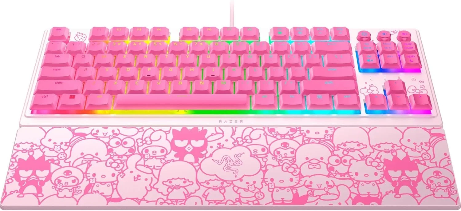 کیبورد گیمینگ Razer Ornata V3 TKL: کلیدهای کم ارتفاع - سوییچهای Mecha-Membrane - کلیدهای با روکش UV - کلیدهای رسانه ای با نور پس زمینه - نورپردازی RGB 8 منطقه ای - استراحتگاه مچی مغناطیسی - نسخه Hello Kitty & Friends کیبورد گیمینگ Razer Ornata V3 TKL: کلیدهای کم ارتفاع - سوییچهای Mecha-Membrane - کلیدهای با روکش UV - کلیدهای رسانه ای با نور پس زمینه - نورپردازی RGB 8 منطقه ای - استراحتگاه مچی مغناطیسی - نسخه Hello Kitty & Friends