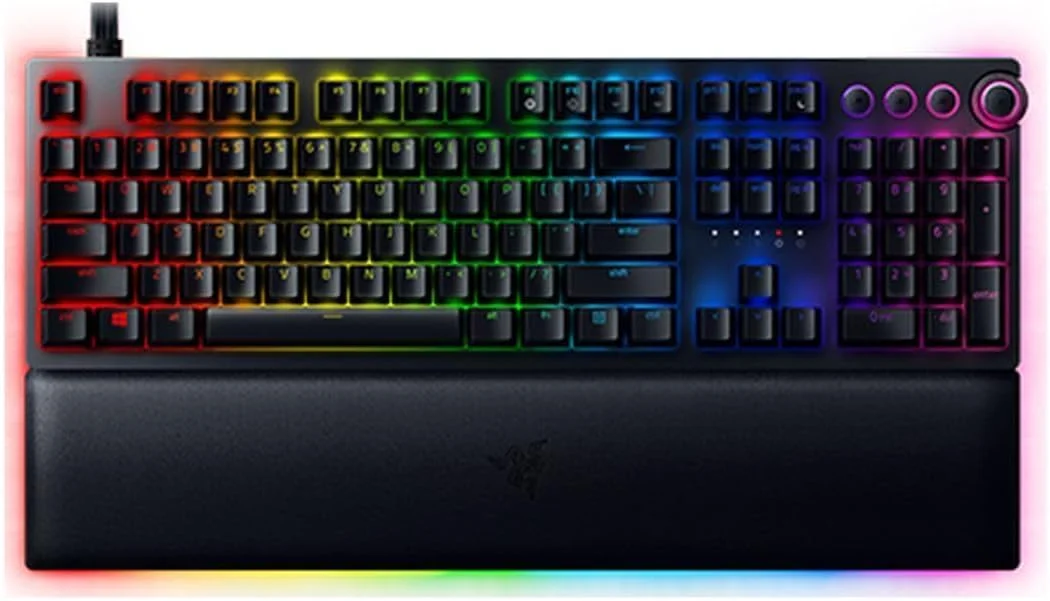 کیبورد گیمینگ آنالوگ Razer Huntsman V2: سوییچ های اپتیکال - نورپردازی Chroma RGB، استراحتگاه مچی مغناطیسی نرم، کلیدهای اختصاصی رسانه و دکمه تنظیم صدا، مشکی کلاسیک