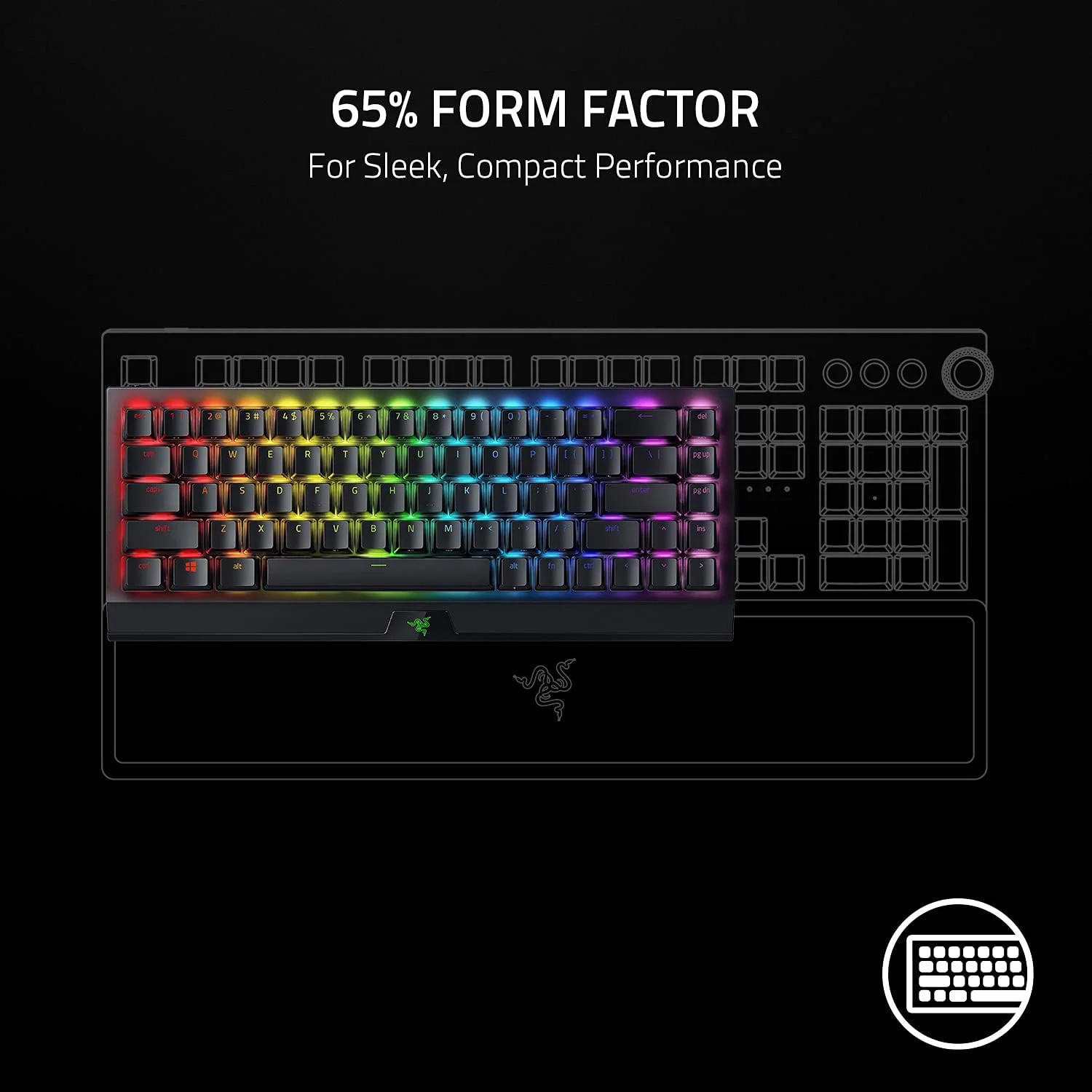 کیبورد گیمینگ 65% بی سیم Razer BlackWidow V4 Mini HyperSpeed با قابلیت تعویض سوییچ: HyperSpeed Wireless & Bluetooth 5.0 - سوییچ های نارنجی لمسی و بی صدا - کلیدهای Phantom Pudding - باتری 200 ساعته