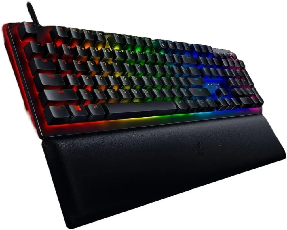 کیبورد گیمینگ آنالوگ Razer Huntsman V2: سوییچ های اپتیکال - نورپردازی Chroma RGB، استراحتگاه مچی مغناطیسی نرم، کلیدهای اختصاصی رسانه و دکمه تنظیم صدا، مشکی کلاسیک