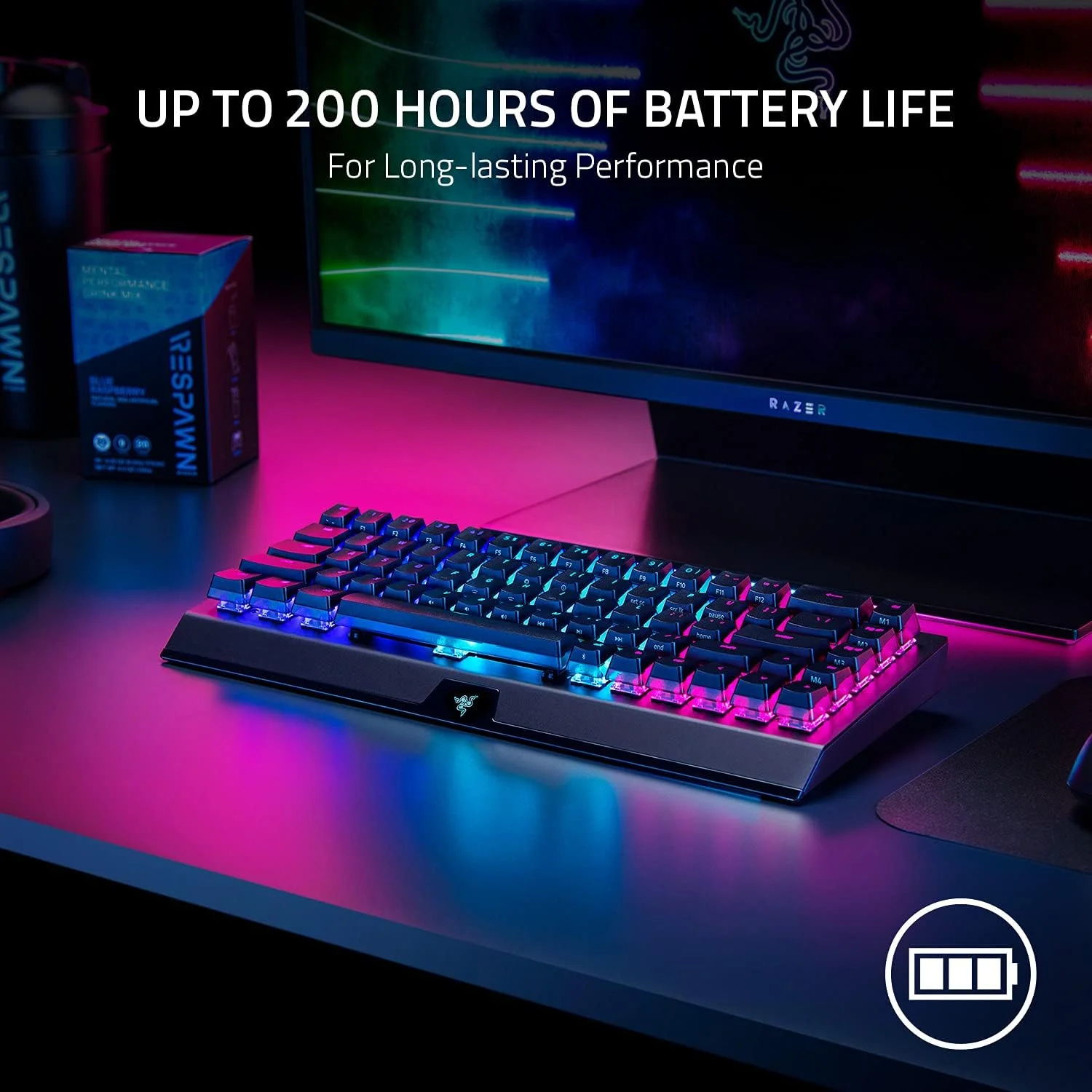 کیبورد گیمینگ 65% بی سیم Razer BlackWidow V4 Mini HyperSpeed با قابلیت تعویض سوییچ: HyperSpeed Wireless & Bluetooth 5.0 - سوییچ های نارنجی لمسی و بی صدا - کلیدهای Phantom Pudding - باتری 200 ساعته