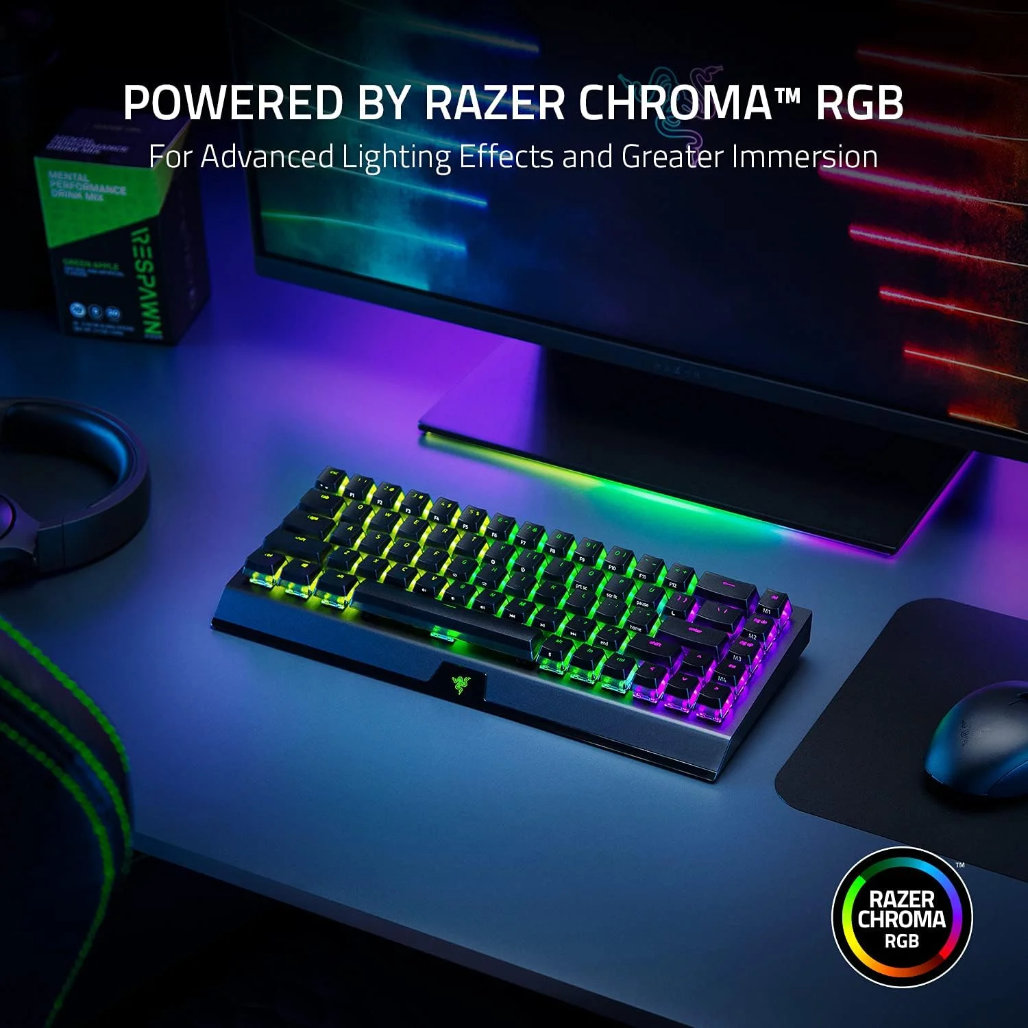 کیبورد گیمینگ 65% بی سیم Razer BlackWidow V4 Mini HyperSpeed با قابلیت تعویض سوییچ: HyperSpeed Wireless & Bluetooth 5.0 - سوییچ های نارنجی لمسی و بی صدا - کلیدهای Phantom Pudding - باتری 200 ساعته