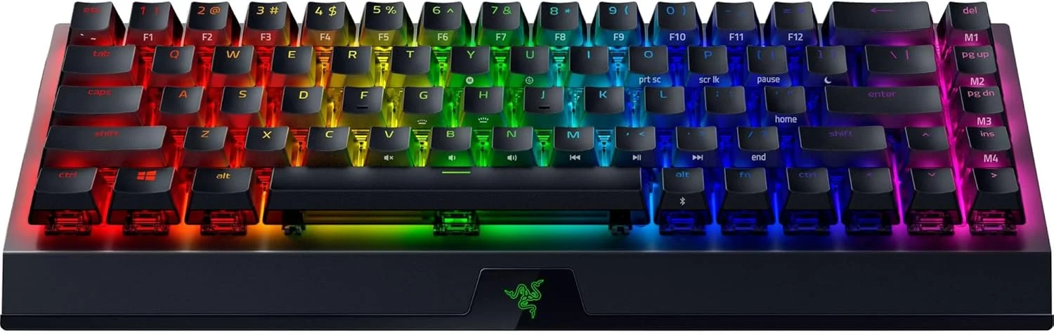 کیبورد گیمینگ 65% بی سیم Razer BlackWidow V4 Mini HyperSpeed با قابلیت تعویض سوییچ: HyperSpeed Wireless & Bluetooth 5.0 - سوییچ های نارنجی لمسی و بی صدا - کلیدهای Phantom Pudding - باتری 200 ساعته