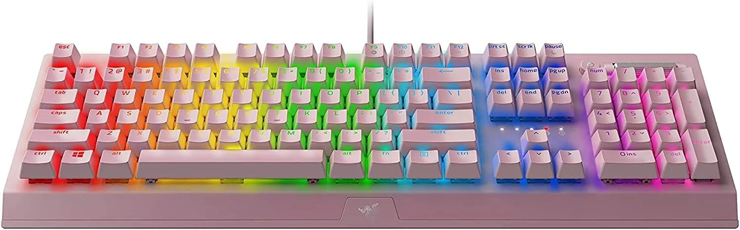 کیبورد گیمینگ مکانیکی Razer BlackWidow V3: سوییچهای مکانیکی سبز - لمسی و کلیکی - نورپردازی Chroma RGB - فرم فاکتور جمع و جور - عملکرد ماکرو قابل برنامه ریزی - USB Passthrough - کوارتز کیبورد گیمینگ مکانیکی Razer BlackWidow V3: سوییچهای مکانیکی سبز - لمسی و کلیکی - نورپردازی Chroma RGB - فرم فاکتور جمع و جور - عملکرد ماکرو قابل برنامه ریزی - USB Passthrough - کوارتز