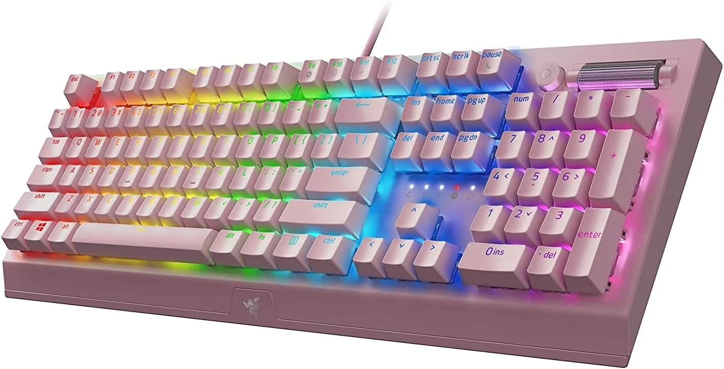کیبورد گیمینگ مکانیکی Razer BlackWidow V3: سوییچهای مکانیکی سبز - لمسی و کلیکی - نورپردازی Chroma RGB - فرم فاکتور جمع و جور - عملکرد ماکرو قابل برنامه ریزی - USB Passthrough - کوارتز کیبورد گیمینگ مکانیکی Razer BlackWidow V3: سوییچهای مکانیکی سبز - لمسی و کلیکی - نورپردازی Chroma RGB - فرم فاکتور جمع و جور - عملکرد ماکرو قابل برنامه ریزی - USB Passthrough - کوارتز