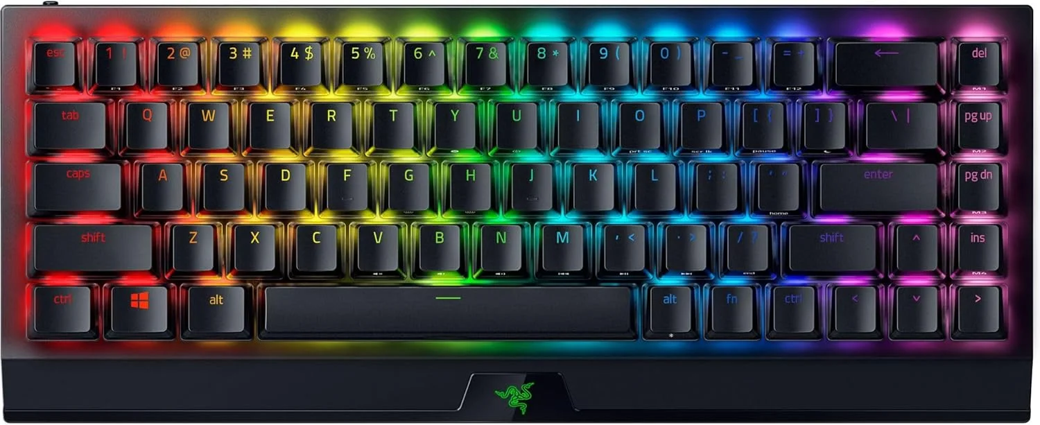 کیبورد گیمینگ مکانیکی بی سیم 65% Razer BlackWidow V3 Mini HyperSpeed: سوییچ های مکانیکی زرد خطی و بی صدا - کلیدهای فانتوم پودینگ - Chroma RGB - عمر باتری تا 200 ساعت - Snap Tap