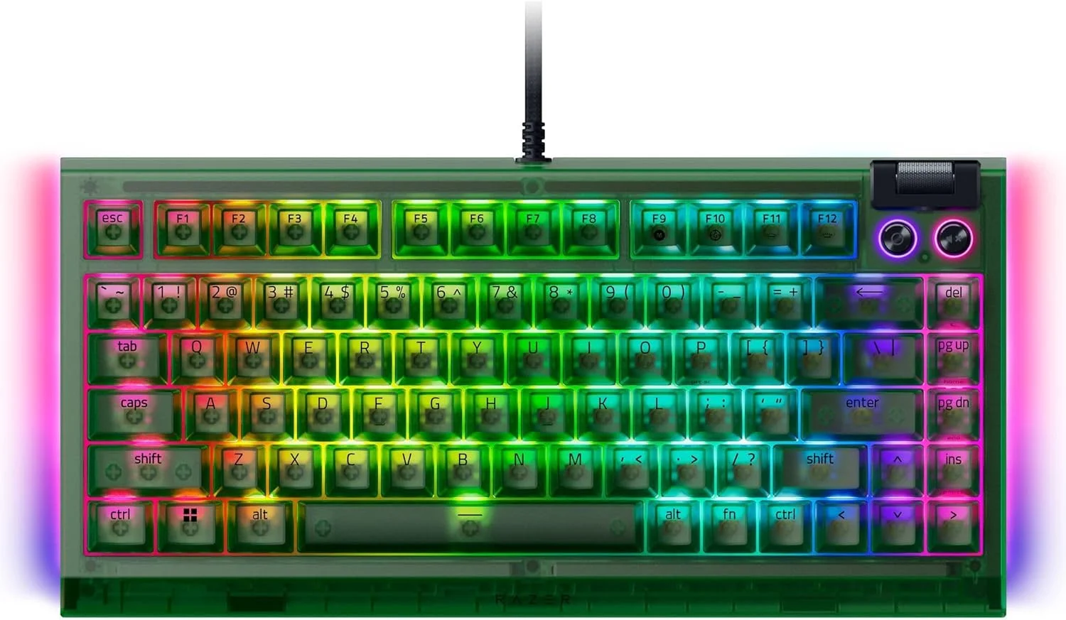 کیبورد گیمینگ مکانیکی Razer BlackWidow V4 75%: طراحی تعویض آسان سوییچ - جمع و جور و بادوام - سوییچ های نارنجی لمسی - Chroma RGB - کلیدهای MF Roller و Media - استراحتگاه مچ دست راحت - سبز شبح
