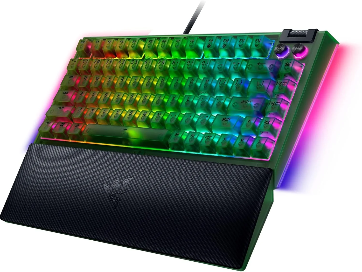 کیبورد گیمینگ مکانیکی Razer BlackWidow V4 75%: طراحی تعویض آسان سوییچ - جمع و جور و بادوام - سوییچ های نارنجی لمسی - Chroma RGB - کلیدهای MF Roller و Media - استراحتگاه مچ دست راحت - سبز شبح