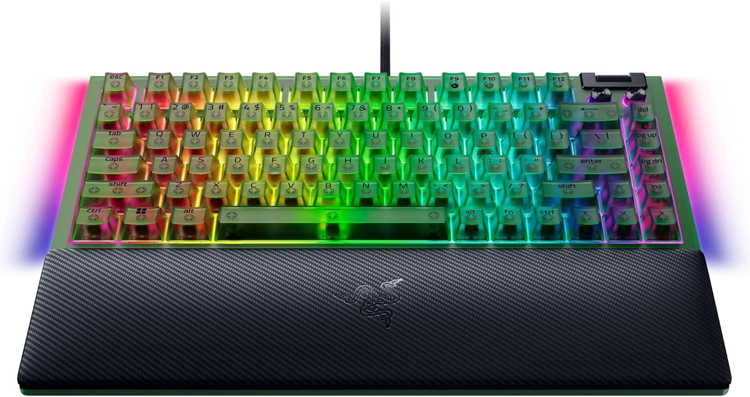 کیبورد گیمینگ مکانیکی Razer BlackWidow V4 75%: طراحی تعویض آسان سوییچ - جمع و جور و بادوام - سوییچ های نارنجی لمسی - Chroma RGB - کلیدهای MF Roller و Media - استراحتگاه مچ دست راحت - سبز شبح