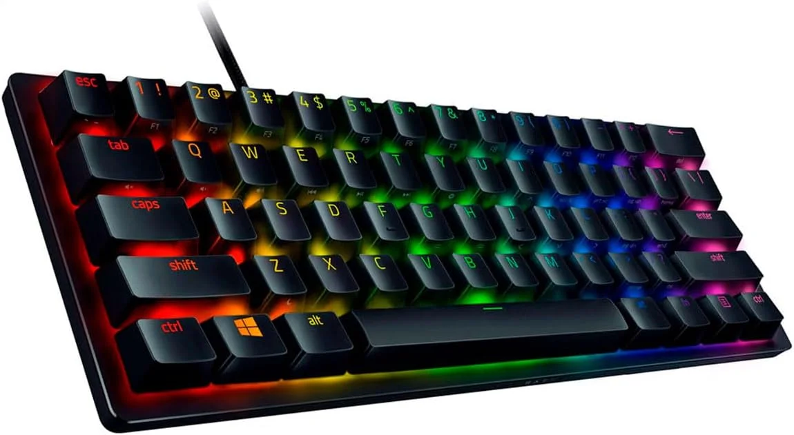 کیبورد گیمینگ 60% Razer Huntsman Mini: سوییچ‌های سریع کیبورد - سوییچ‌های اپتیکال خطی - نورپردازی Chroma RGB - کلیدهای PBT - حافظه داخلی - Snap Tap - مشکی (بازسازی شده)