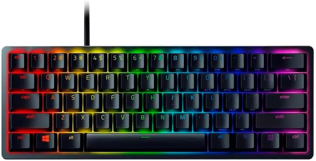 کیبورد گیمینگ 60% Razer Huntsman Mini: سوییچ‌های سریع کیبورد - سوییچ‌های اپتیکال خطی - نورپردازی Chroma RGB - کلیدهای PBT - حافظه داخلی - Snap Tap - مشکی (بازسازی شده)