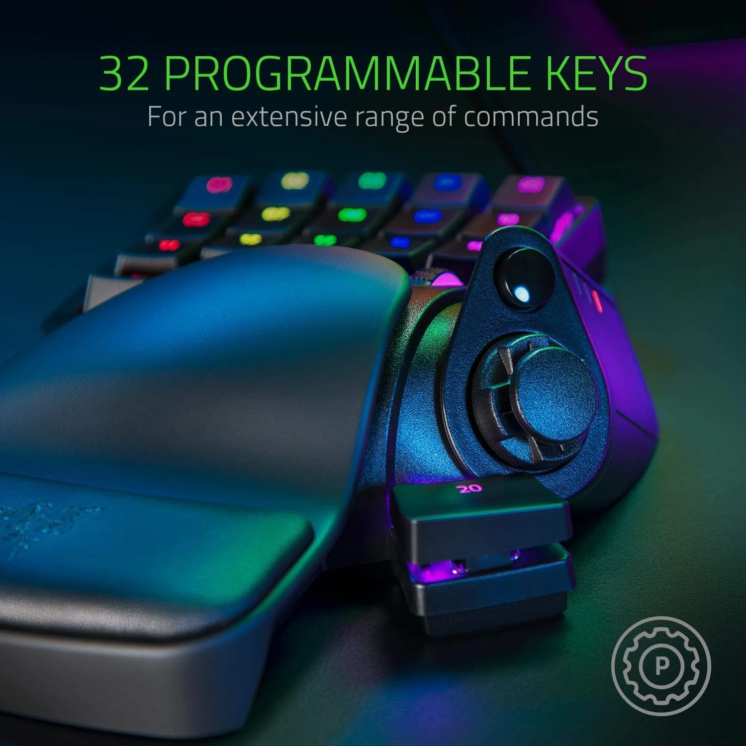 صفحه کلید گیمینگ Razer Tartarus Pro - سوییچ آنالوگ-اپتیکال، 32 کلید قابل برنامه ریزی، نورپردازی Chroma RGB، قابلیت ماکروی قابل برنامه ریزی - مشکی