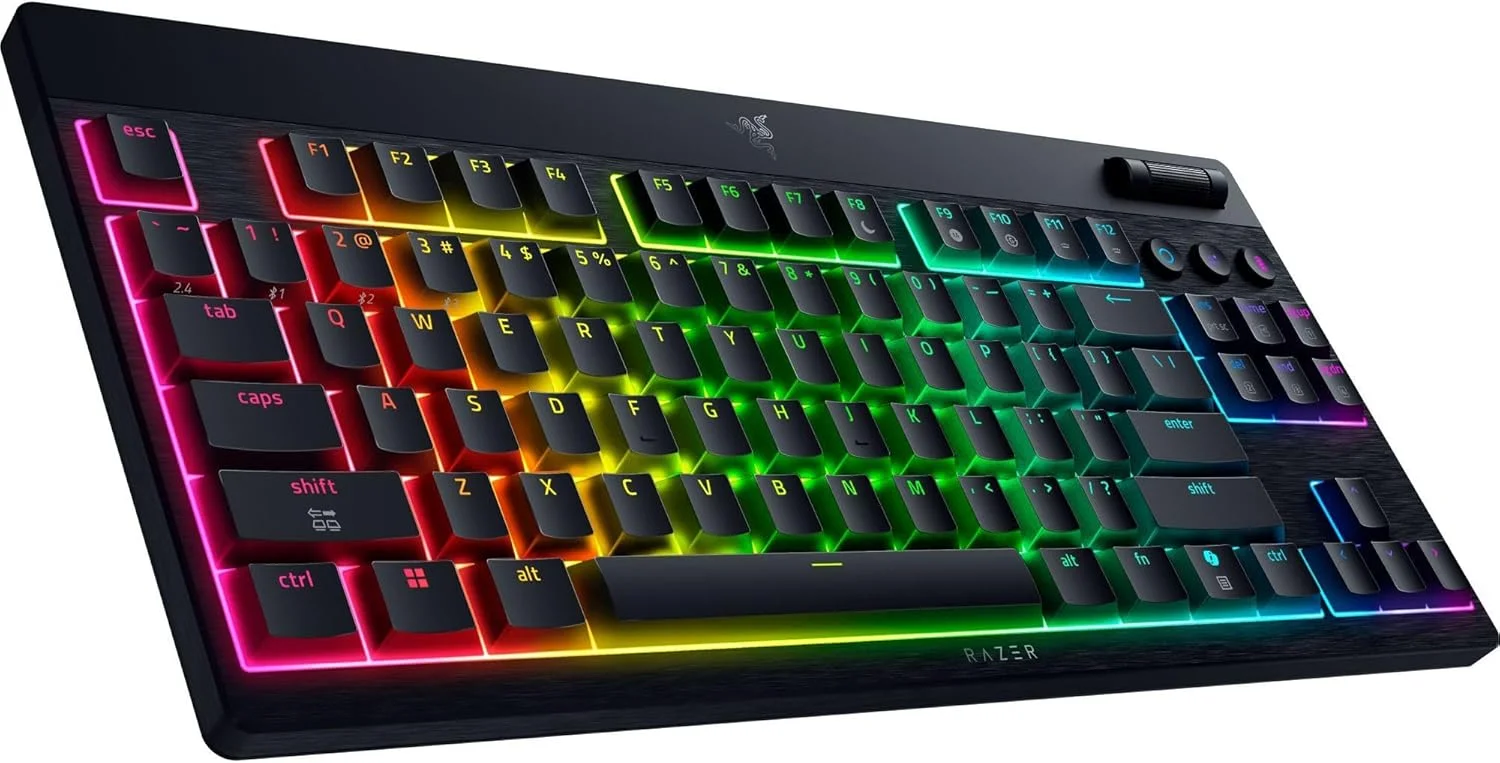 کیبورد گیمینگ بی‌سیم Razer BlackWidow V4 Tenkeyless HyperSpeed با قابلیت تعویض سوییچ - سوییچ نارنجی، طرح‌بندی ایالات متحده (BT، چرخ چند منظوره و 3 دکمه)