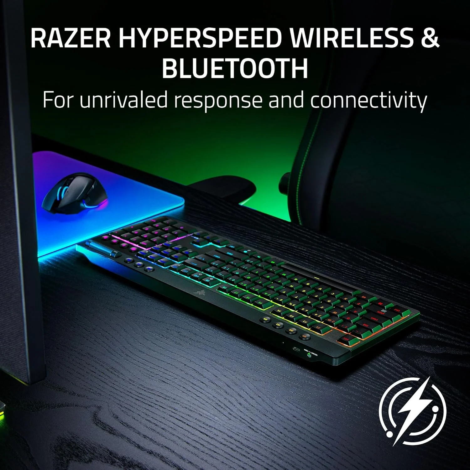 کیبورد گیمینگ بی‌سیم Razer BlackWidow V4 Low Profile HyperSpeed: سوییچ‌های مکانیکی نارنجی - بی‌سیم 2.4 گیگاهرتز و بلوتوث - غلطک چند منظوره - 11 دکمه کنترلی - عمر باتری طولانی