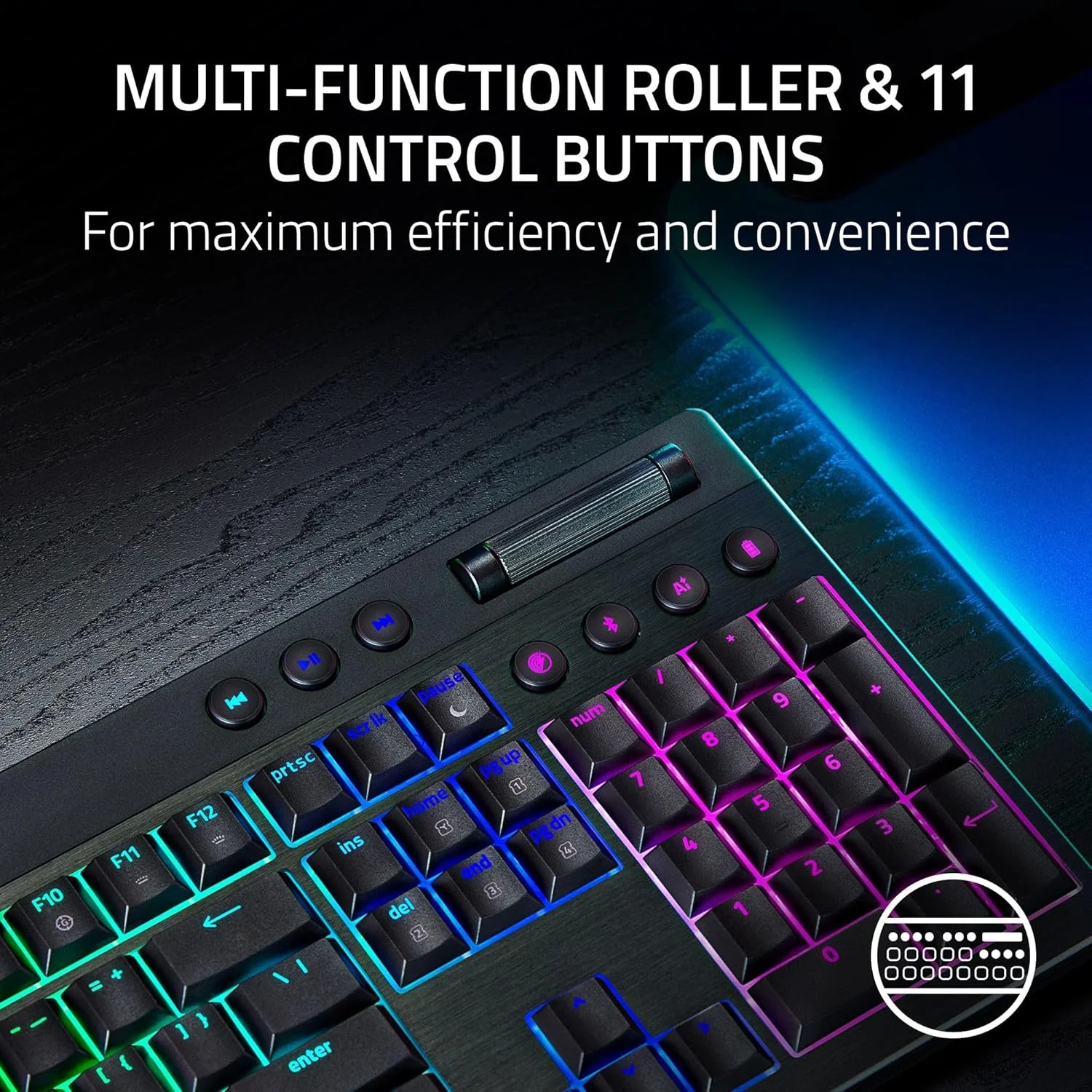 کیبورد گیمینگ بی‌سیم Razer BlackWidow V4 Low Profile HyperSpeed: سوییچ‌های مکانیکی نارنجی - بی‌سیم 2.4 گیگاهرتز و بلوتوث - غلطک چند منظوره - 11 دکمه کنترلی - عمر باتری طولانی