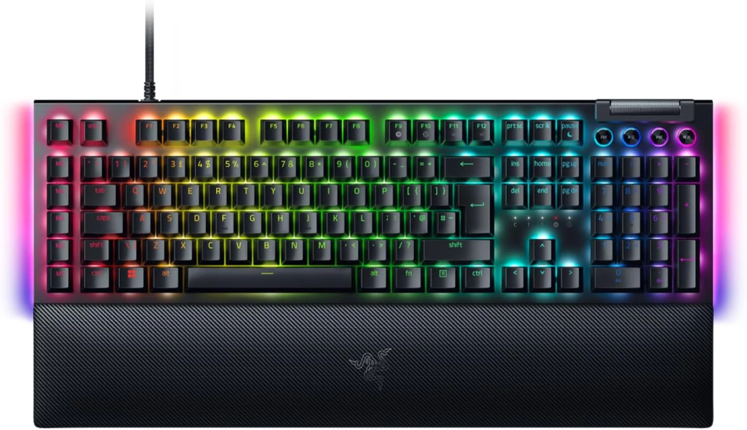 کیبورد گیمینگ مکانیکی Razer BlackWidow V4 (سوییچ سبز) - Razer Snap Tap (سوییچ‌های مکانیکی کلیکی، 6 کلید ماکرو اختصاصی، کلیدهای ABS Doubleshot، Chroma RGB) طرح‌بندی UK | مشکی