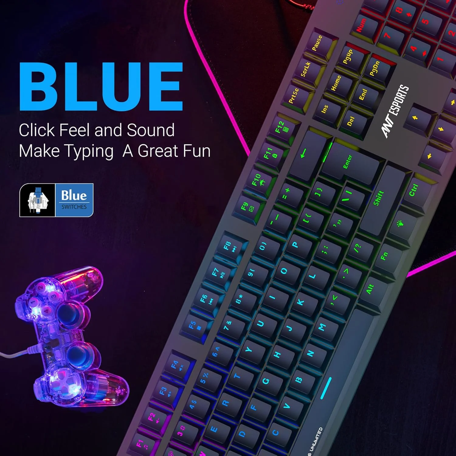 کیبورد گیمینگ مکانیکی سیم دار RGB Razer Ant Esports MK3400 V3 Pro نسخه World of Warship (مشکی)