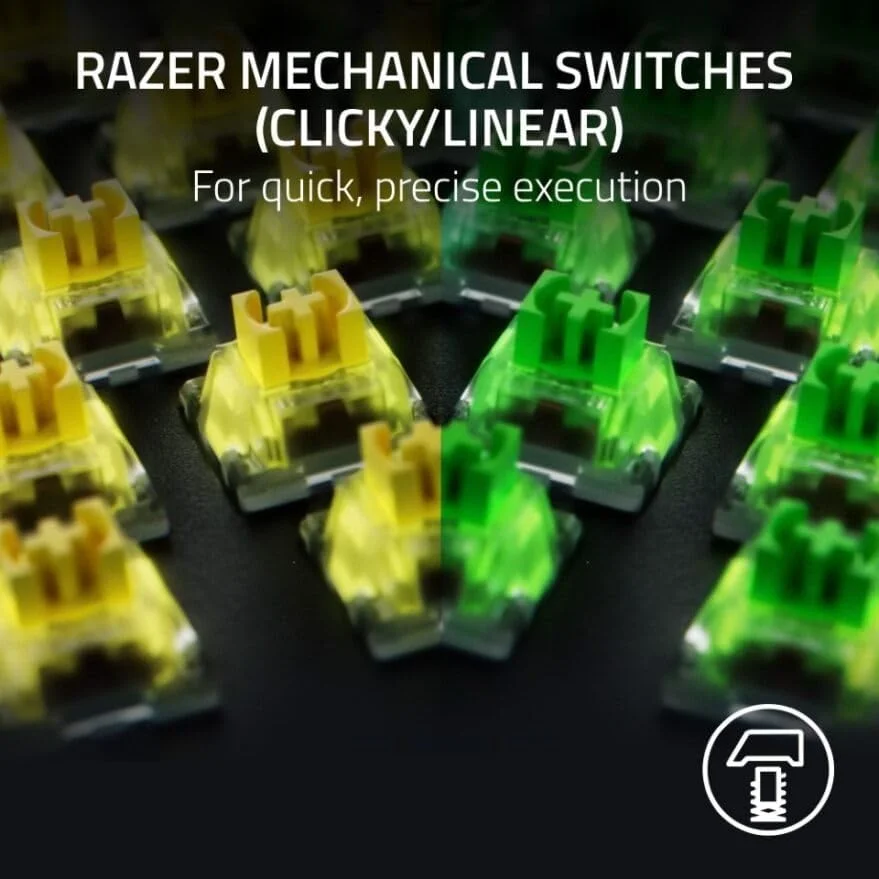 کیبورد گیمینگ مکانیکی Razer BlackWidow V4 (سوییچ سبز) - Razer Snap Tap (سوییچ‌های مکانیکی کلیکی، 6 کلید ماکرو اختصاصی، کلیدهای ABS Doubleshot، Chroma RGB) طرح‌بندی UK | مشکی