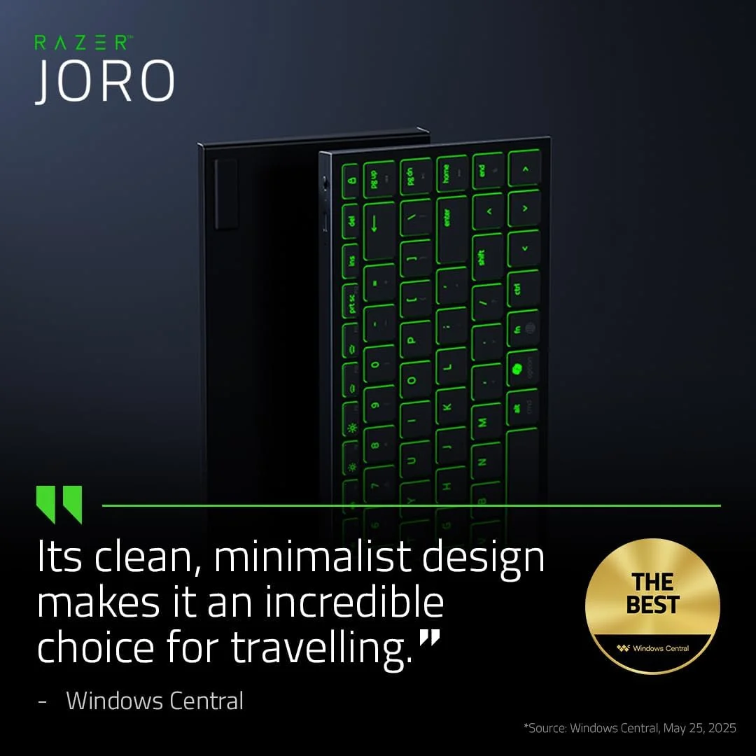 کیبورد گیمینگ بیسیم قابل حمل Razer Joro: نازک، سبک، جمع و جور - Chroma RGB - سوییچهای Low Profile - بلوتوث - عمر باتری طولانی - Snap Tap - برای لپتاپهای PC و Mac، Steam Deck، تلفن هوشمند، تبلت کیبورد گیمینگ بیسیم قابل حمل Razer Joro: نازک، سبک، جمع و جور - Chroma RGB - سوییچهای Low Profile - بلوتوث - عمر باتری طولانی - Snap Tap - برای لپتاپهای PC و Mac، Steam Deck، تلفن هوشمند، تبلت