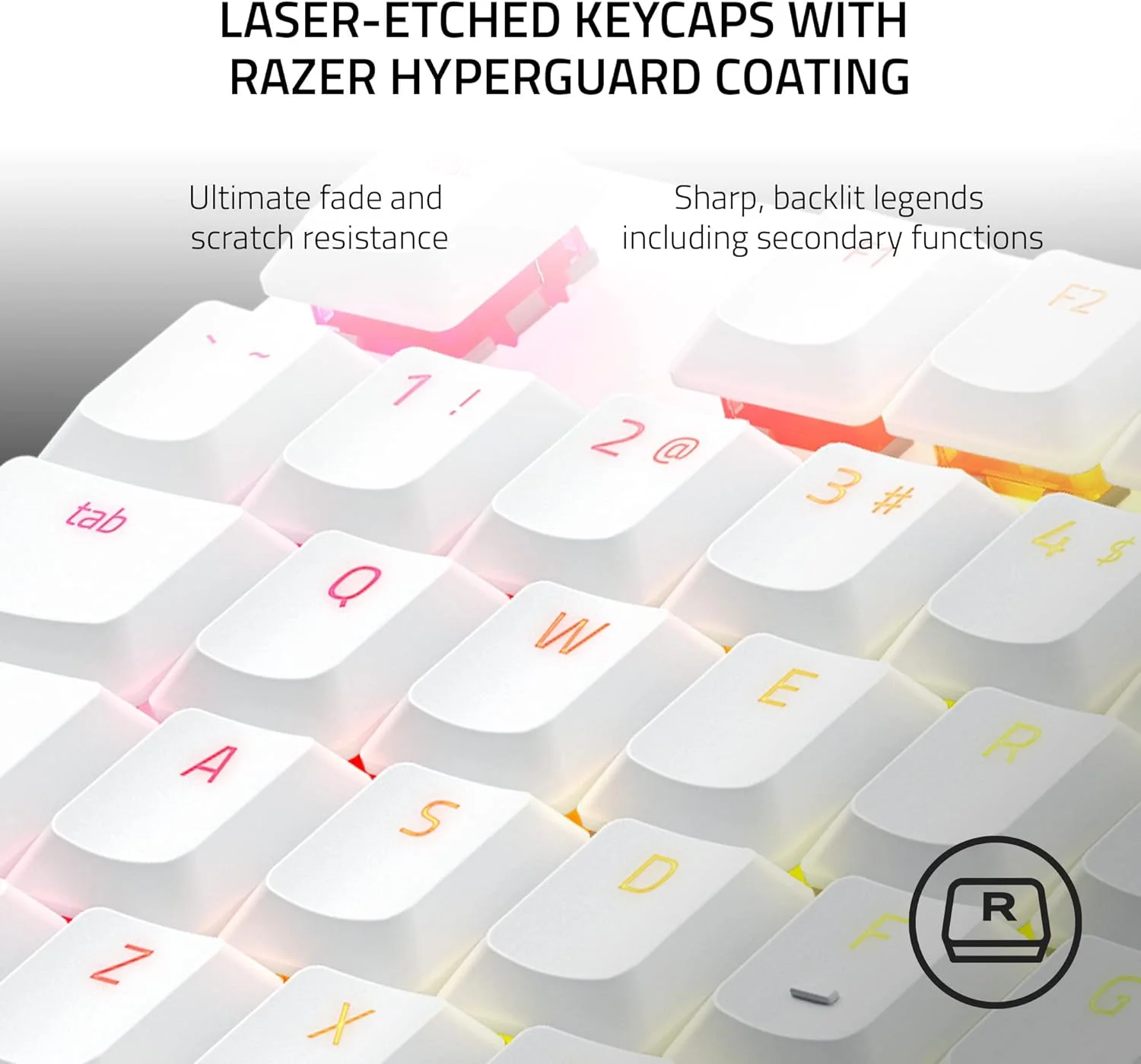 کیبورد گیمینگ بی‌سیم Razer DeathStalker V2 Pro: سوییچ‌های اپتیکال کم‌ارتفاع - کلیکی بنفش - بی‌سیم HyperSpeed و بلوتوث 5.0 - تا 200 ساعت عمر باتری - کلیدهای با روکش فوق‌العاده بادوام - RGB - سفید