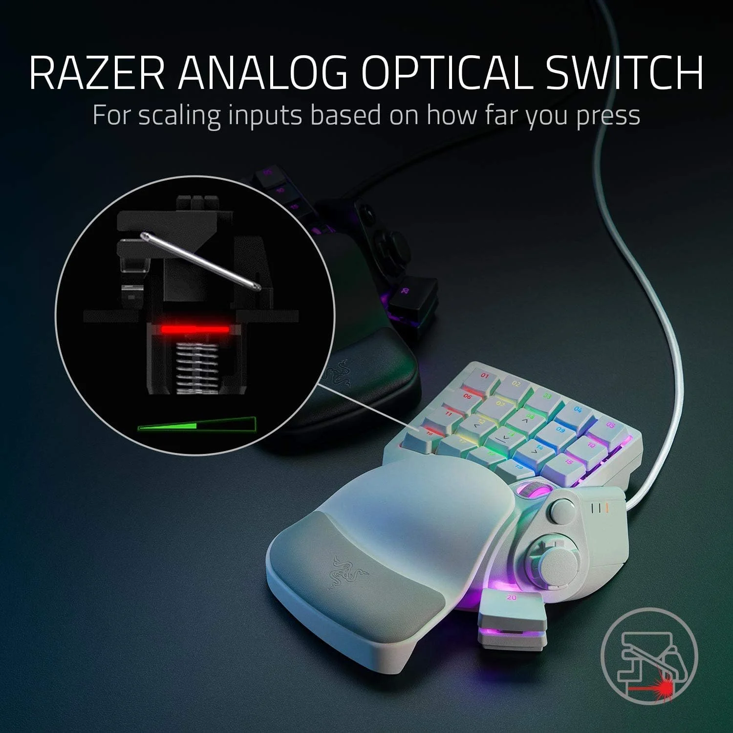کیبورد گیمینگ Razer Tartarus Pro: سوییچهای اپتیکال آنالوگ - 32 کلید قابل برنامهریزی، نورپردازی Chroma RGB قابل تنظیم، ماکروها، حساسیت متغیر به فشار، سفید مرکوری کیبورد گیمینگ Razer Tartarus Pro: سوییچهای اپتیکال آنالوگ - 32 کلید قابل برنامهریزی، نورپردازی Chroma RGB قابل تنظیم، ماکروها، حساسیت متغیر به فشار، سفید مرکوری