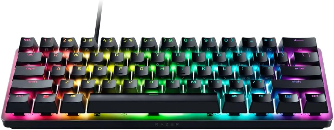 کیبورد گیمینگ جمع و جور Razer Huntsman Mini (سوییچ بنفش) - کیبورد 60% جمع و جور با سوییچهای اپتو-مکانیکال کلیکی، کلیدهای PBT، کابل USB-C جداشدنی - طرحبندی UK کیبورد گیمینگ جمع و جور Razer Huntsman Mini (سوییچ بنفش) - کیبورد 60% جمع و جور با سوییچهای اپتو-مکانیکال کلیکی، کلیدهای PBT، کابل USB-C جداشدنی - طرحبندی UK