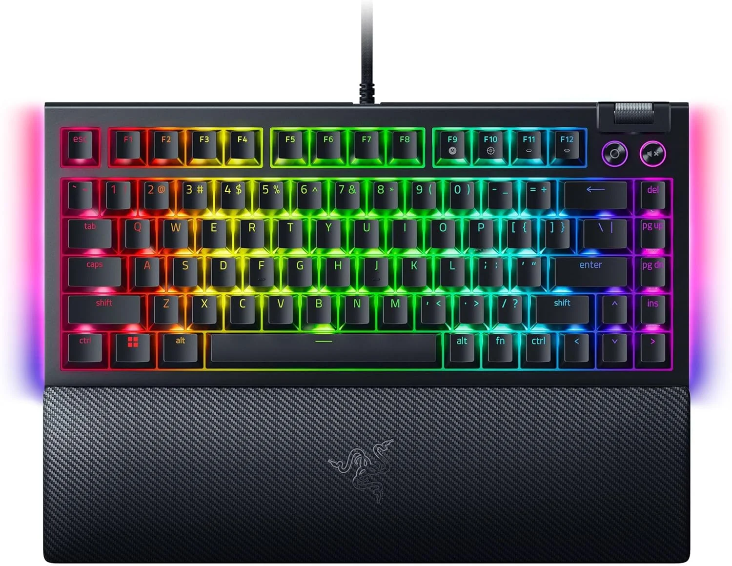 کیبورد گیمینگ مکانیکی Razer BlackWidow V4 75%: طراحی Hot-Swappable - جمع و جور و بادوام - سوییچ های نارنجی لمسی - Chroma RGB - غلتک MF و کلیدهای رسانه - استراحتگاه مچ دست راحت - مشکی