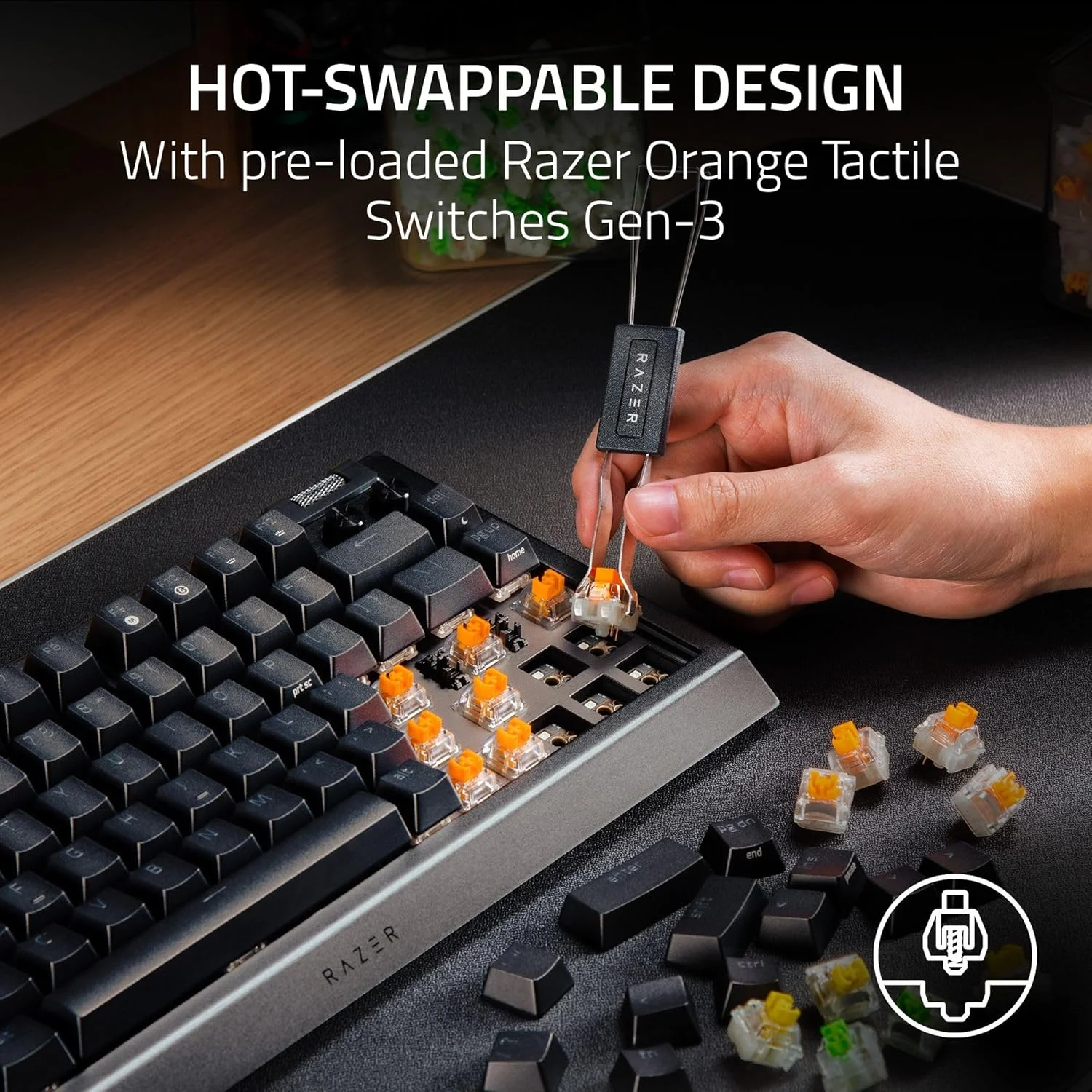 کیبورد گیمینگ مکانیکی Razer BlackWidow V4 75%: طراحی Hot-Swappable - جمع و جور و بادوام - سوییچ های نارنجی لمسی - Chroma RGB - غلتک MF و کلیدهای رسانه - استراحتگاه مچ دست راحت - مشکی