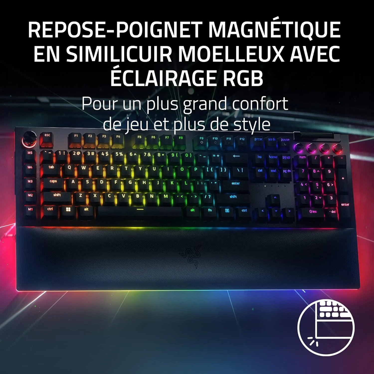 Razer BlackWidow V4 Pro (Switches Yellow) - Mechanical Gamer Keyboard (Silent Mechanical Witches, Wheel, 8 Dedicated Macro Keys, PU Leather Wrist Rest, RGB Chroma) FR Keyboard | Black Razer BlackWidow V4 Pro (Switches Yellow) - Mechanical Gamer Keyboard (Silent Mechanical Witches, Wheel, 8 Dedicated Macro Keys, PU Leather Wrist Rest, RGB Chroma) FR Keyboard | Black