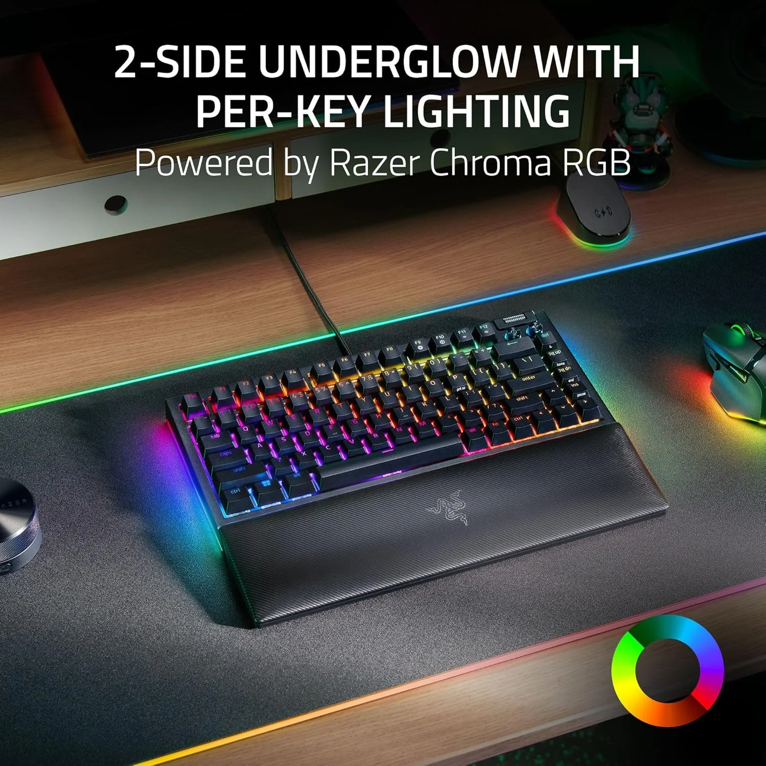 کیبورد گیمینگ مکانیکی Razer BlackWidow V4 75%: طراحی Hot-Swappable - جمع و جور و بادوام - سوییچ های نارنجی لمسی - Chroma RGB - غلتک MF و کلیدهای رسانه - استراحتگاه مچ دست راحت - مشکی