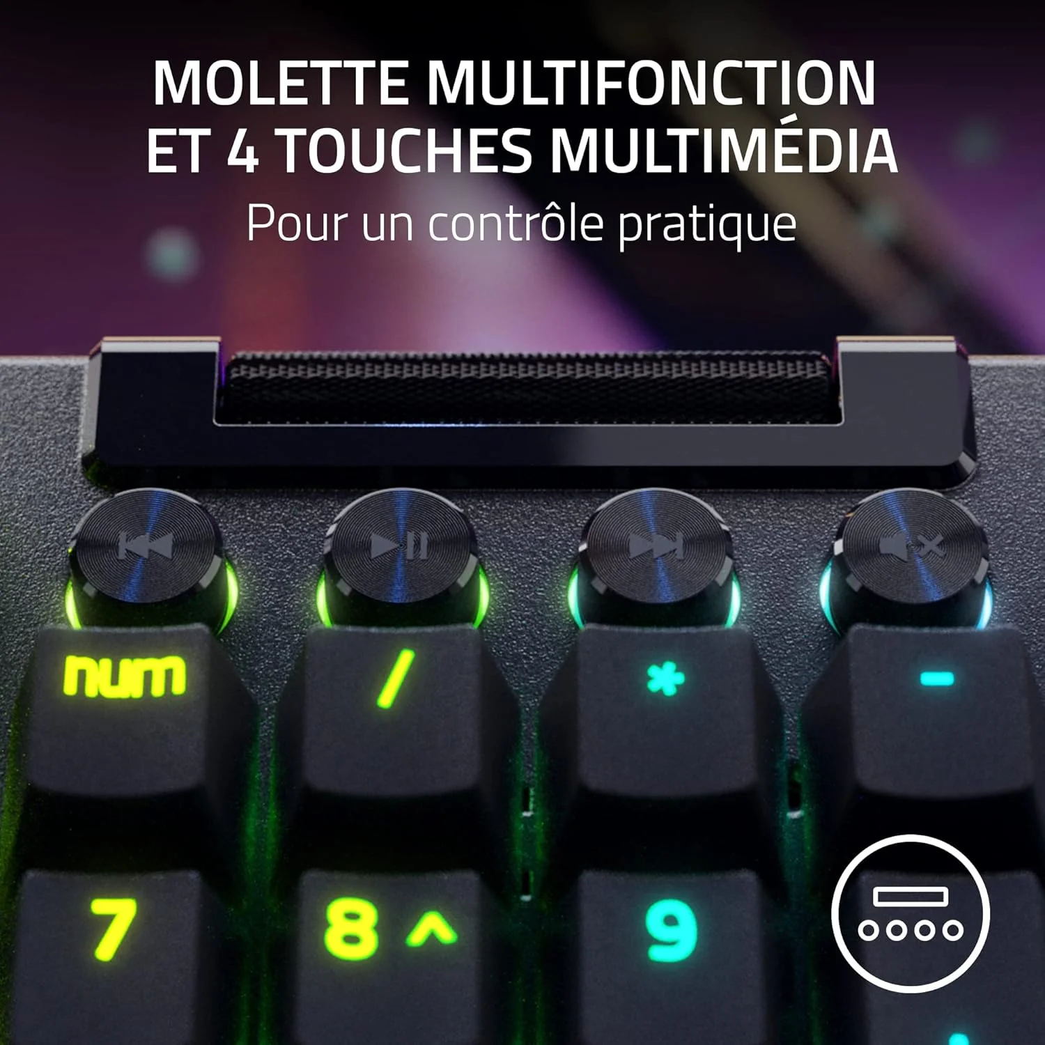 Razer BlackWidow V4 Pro (Switches Yellow) - Mechanical Gamer Keyboard (Silent Mechanical Witches, Wheel, 8 Dedicated Macro Keys, PU Leather Wrist Rest, RGB Chroma) FR Keyboard | Black Razer BlackWidow V4 Pro (Switches Yellow) - Mechanical Gamer Keyboard (Silent Mechanical Witches, Wheel, 8 Dedicated Macro Keys, PU Leather Wrist Rest, RGB Chroma) FR Keyboard | Black