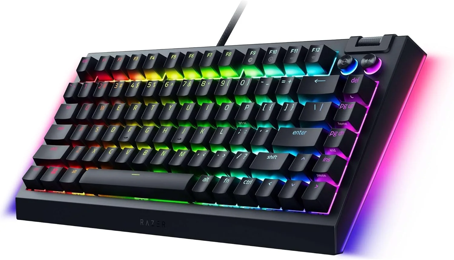 کیبورد گیمینگ مکانیکی Razer BlackWidow V4 75%: طراحی Hot-Swappable - جمع و جور و بادوام - سوییچ های نارنجی لمسی - Chroma RGB - غلتک MF و کلیدهای رسانه - استراحتگاه مچ دست راحت - مشکی