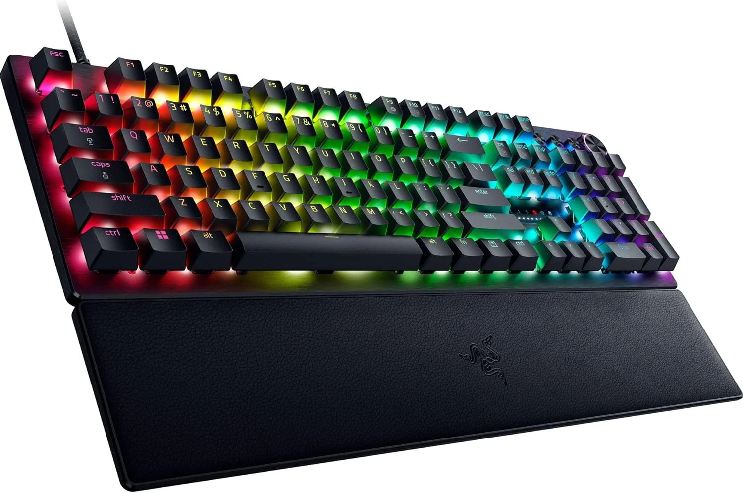 کیبورد گیمینگ Razer Huntsman V3 Pro Esports: سوییچ های اپتیکال آنالوگ با Rapid Trigger و Actuation قابل تنظیم - کلیدهای مدیا و دکمه چرخشی - کلیدهای PBT دابل شات - صفحه رویی آلومینیومی - استراحتگاه مچ دست