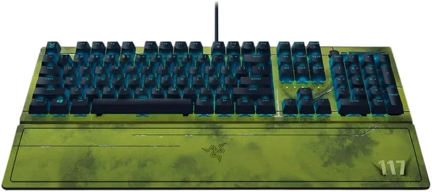 کیبورد گیمینگ مکانیکی Razer BlackWidow V3: سوییچ‌های مکانیکی سبز - لمسی و کلیکی - نورپردازی Chroma RGB - فرم فاکتور جمع و جور - کلیدهای ماکرو قابل برنامه ریزی - Halo Infinite