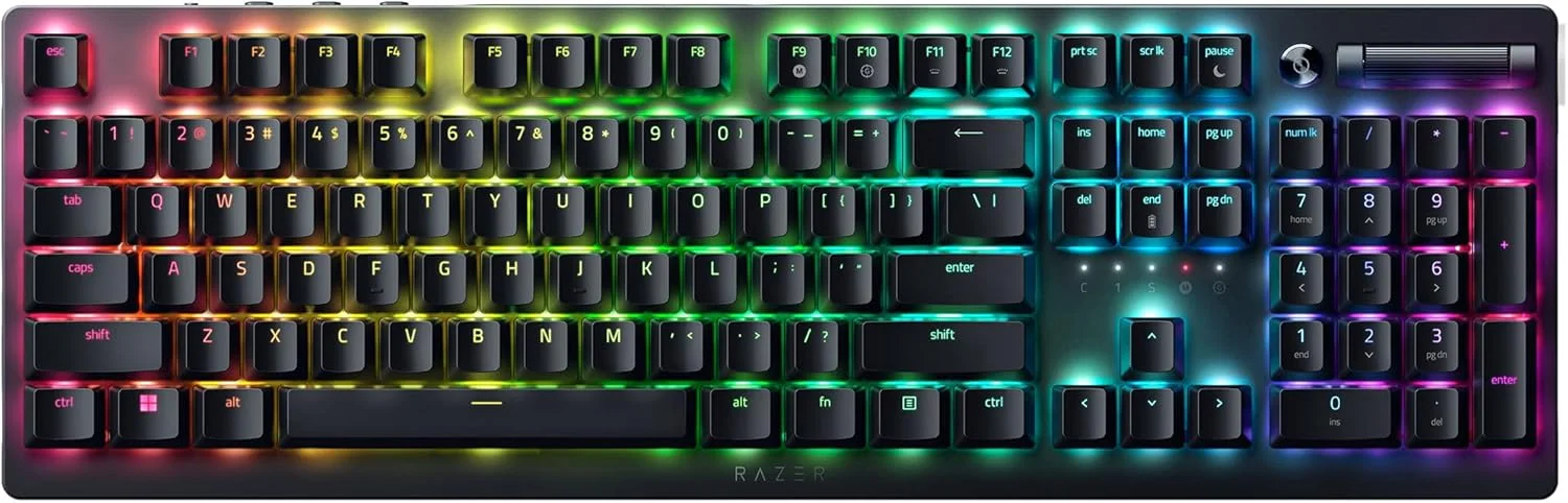 کیبورد گیمینگ Razer Deathstalker V2 Pro RGB LED نوردار NORD بی‌سیم مشکی سوییچ‌های اپتیکال (خطی) صفحه کلید عددی