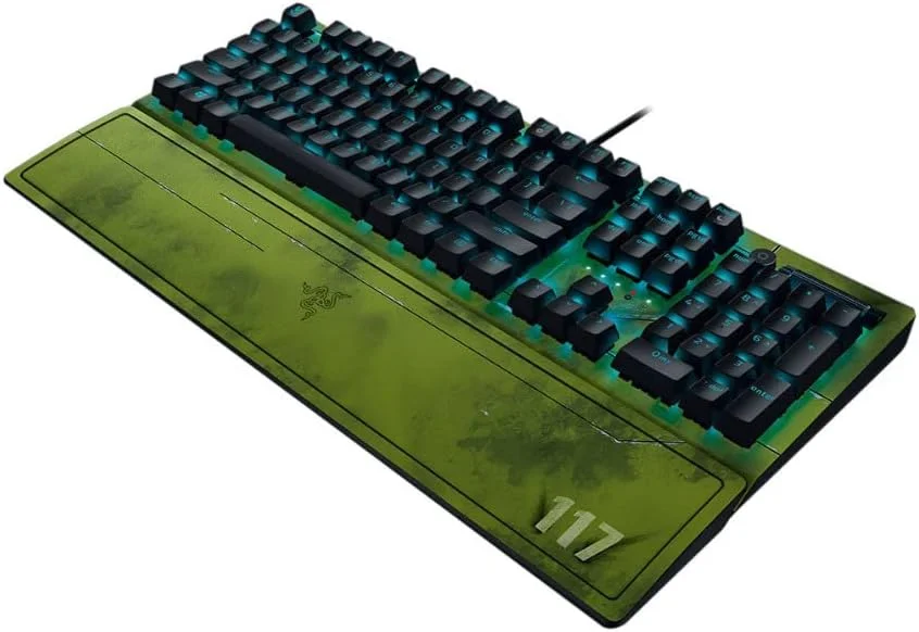 کیبورد گیمینگ مکانیکی Razer BlackWidow V3: سوییچ‌های مکانیکی سبز - لمسی و کلیکی - نورپردازی Chroma RGB - فرم فاکتور جمع و جور - کلیدهای ماکرو قابل برنامه ریزی - Halo Infinite