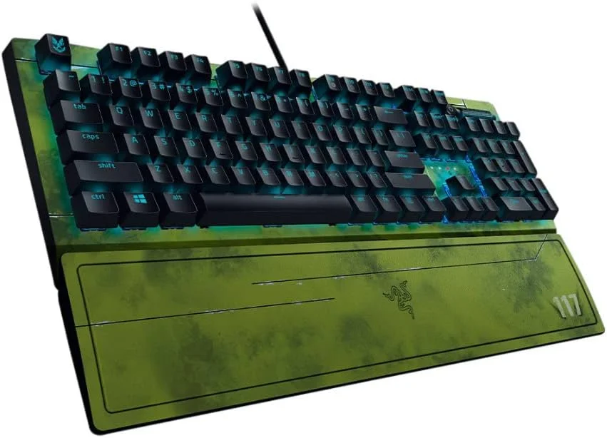کیبورد گیمینگ مکانیکی Razer BlackWidow V3: سوییچ‌های مکانیکی سبز - لمسی و کلیکی - نورپردازی Chroma RGB - فرم فاکتور جمع و جور - کلیدهای ماکرو قابل برنامه ریزی - Halo Infinite