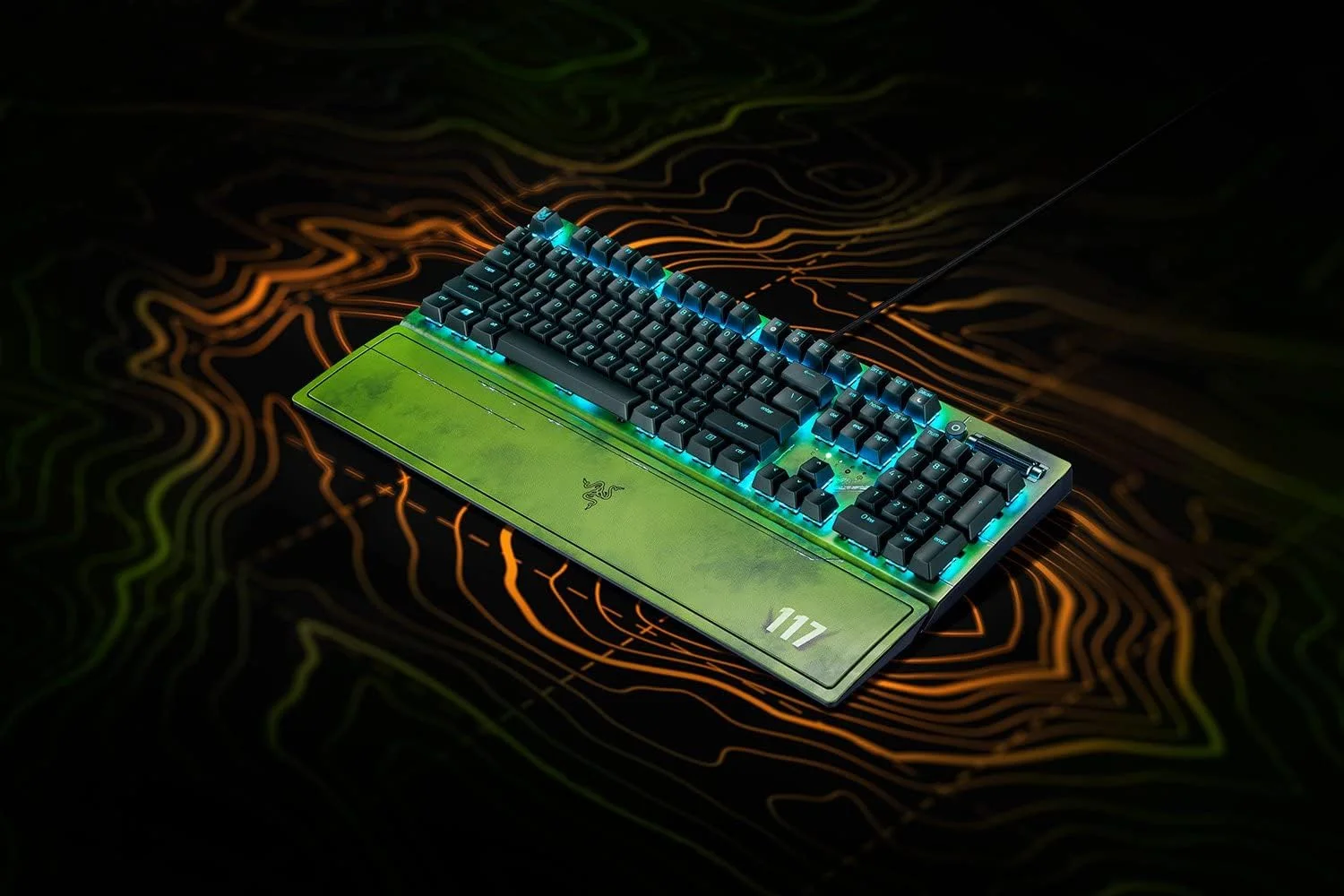 کیبورد گیمینگ مکانیکی Razer BlackWidow V3: سوییچ‌های مکانیکی سبز - لمسی و کلیکی - نورپردازی Chroma RGB - فرم فاکتور جمع و جور - کلیدهای ماکرو قابل برنامه ریزی - Halo Infinite