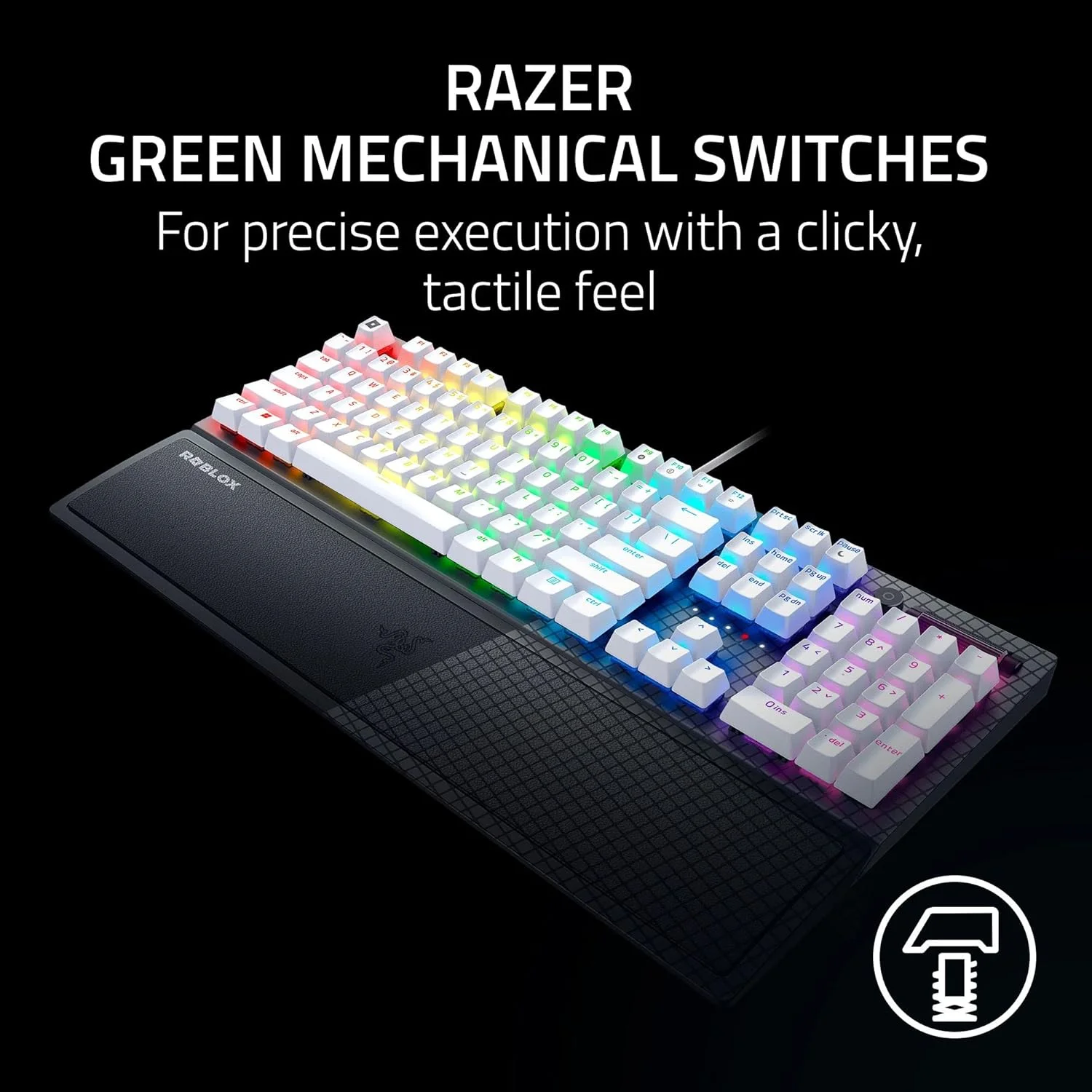 کیبورد گیمینگ مکانیکی Razer BlackWidow V3: سوییچ‌های مکانیکی سبز - لمسی و کلیکی - نورپردازی Chroma RGB - کلیدهای ABS با پوشش UV - ماکروهای قابل برنامه ریزی - نسخه Roblox