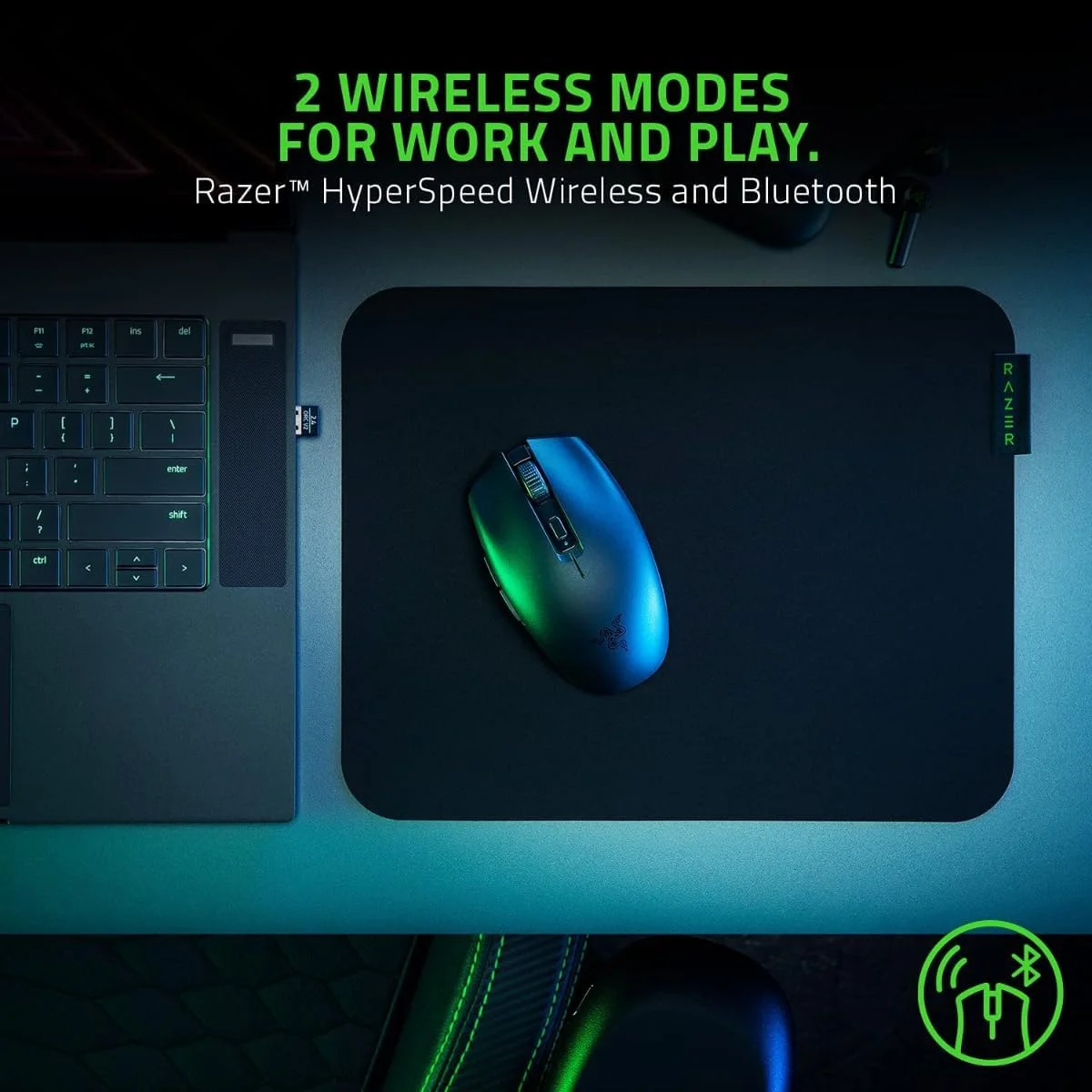 ماوس گیمینگ بی سیم موبایل Razer Orochi V2: فوق العاده سبک، 2 حالت بی سیم، عمر باتری تا 950 ساعت، سوئیچ های مکانیکی ماوس، سنسور اپتیکال 5G Advanced 18K DPI - مشکی کلاسیک