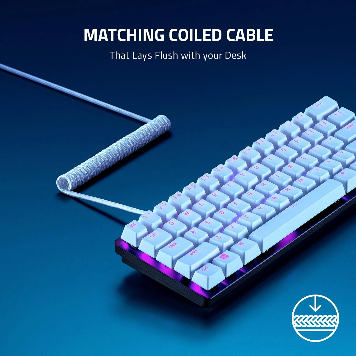 ست ارتقاء کلیدهای PBT و کابل فنری Razer: PBT بادوام با قالب‌گیری دوبل - سازگاری جهانی - ابزار حذف کلید و تثبیت‌کننده‌ها - طراحی تاکتیکی فنری - کابل فیبر بافته شده - سفید نقره‌ای