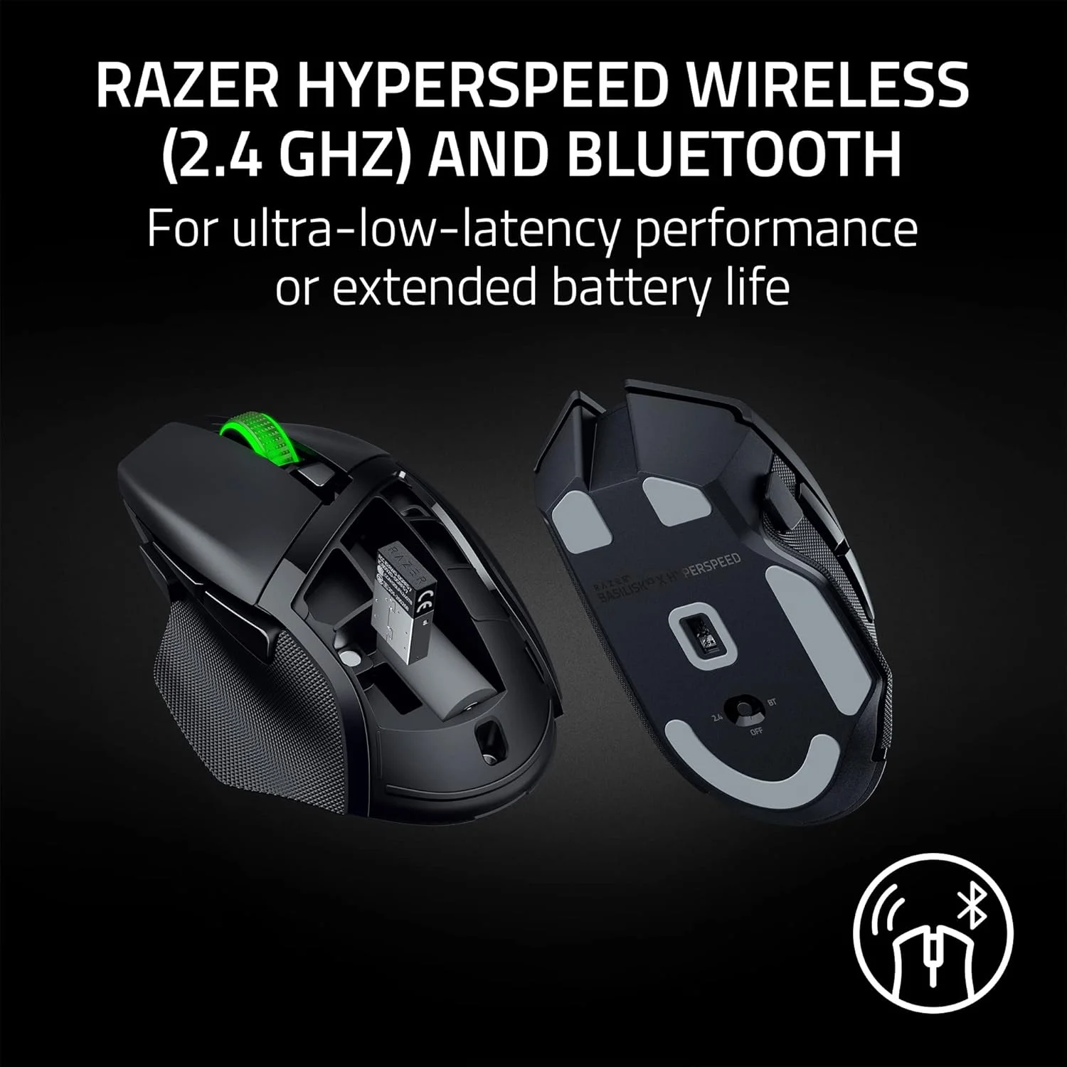 موس گیمینگ بی‌سیم قابل تنظیم Razer Basilisk V3 X HyperSpeed: سوییچ‌های مکانیکی نسل 2 - حسگر اپتیکال پیشرفته 18K - Chroma RGB - 9 کنترل قابل برنامه‌ریزی - باتری 535 ساعته - مشکی کلاسیک