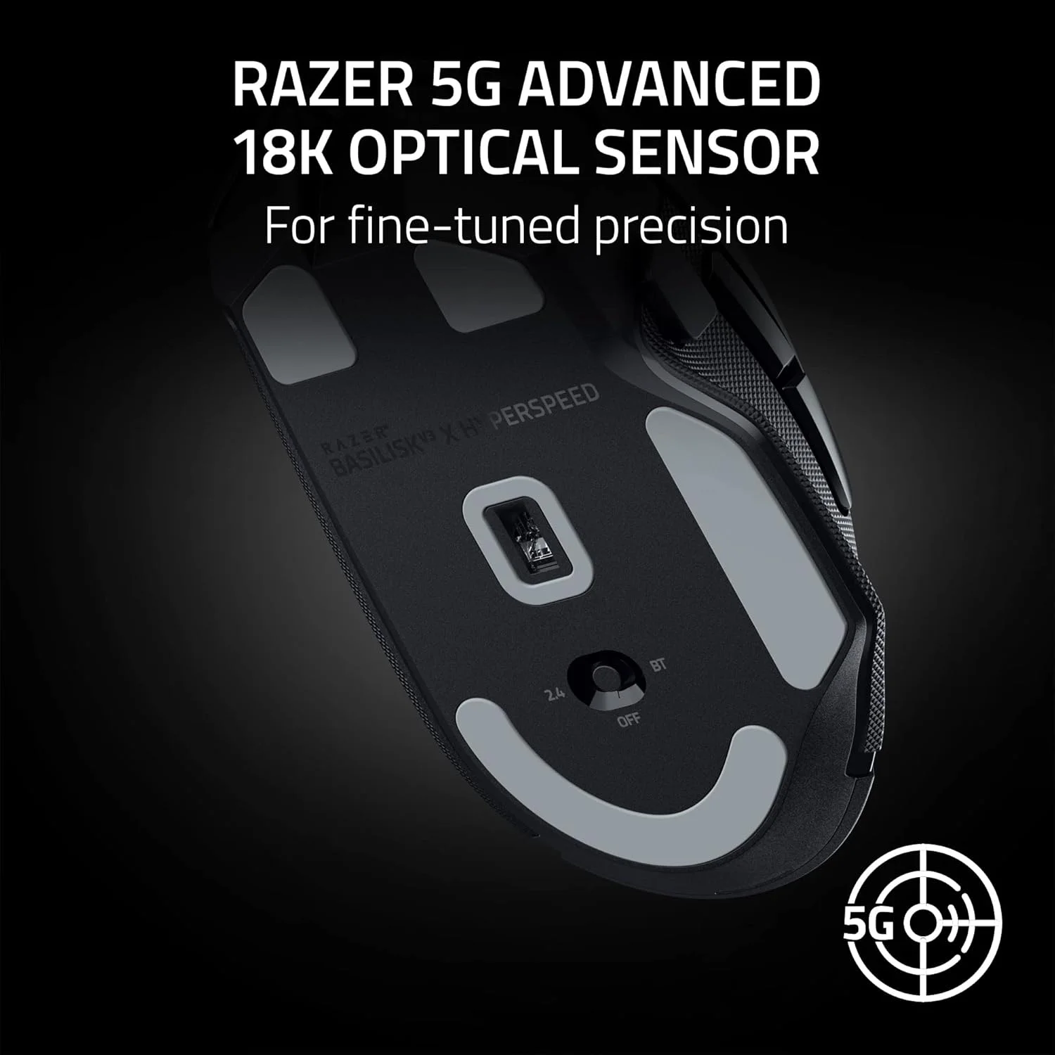 موس گیمینگ بی‌سیم قابل تنظیم Razer Basilisk V3 X HyperSpeed: سوییچ‌های مکانیکی نسل 2 - حسگر اپتیکال پیشرفته 18K - Chroma RGB - 9 کنترل قابل برنامه‌ریزی - باتری 535 ساعته - مشکی کلاسیک